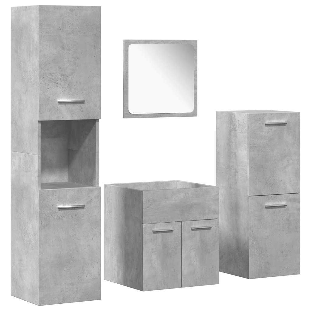 vidaXL Badezimmer-Set 4-tlg. Badmöbel-Set Betongrau Holzwerkstoff, günstig online kaufen