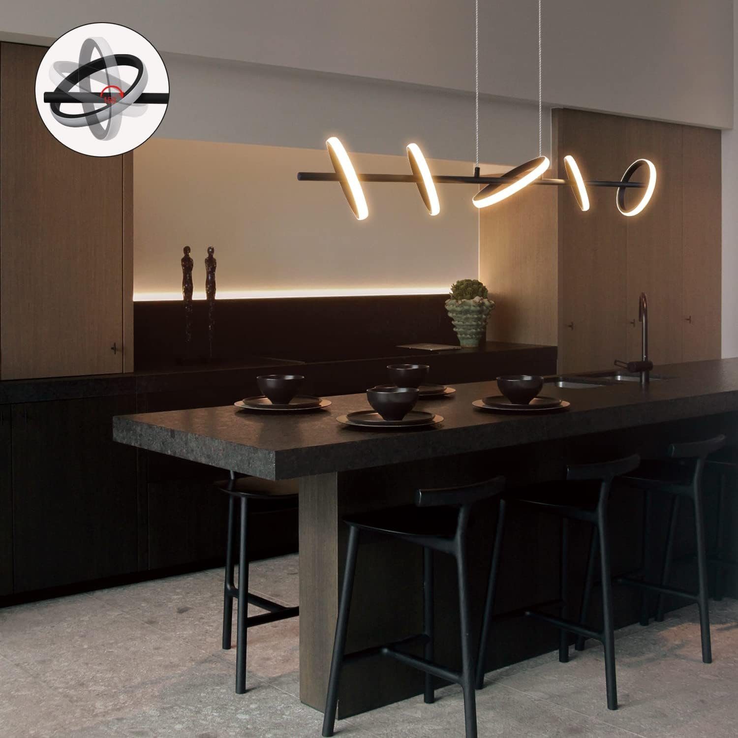 Nettlife LED Pendelleuchte Schwarz Esszimmerlampe Modern Dimmbar, LED fest integriert, Kaltweiß, Neutralweiß, Warmweiß – Bild 4 von 5