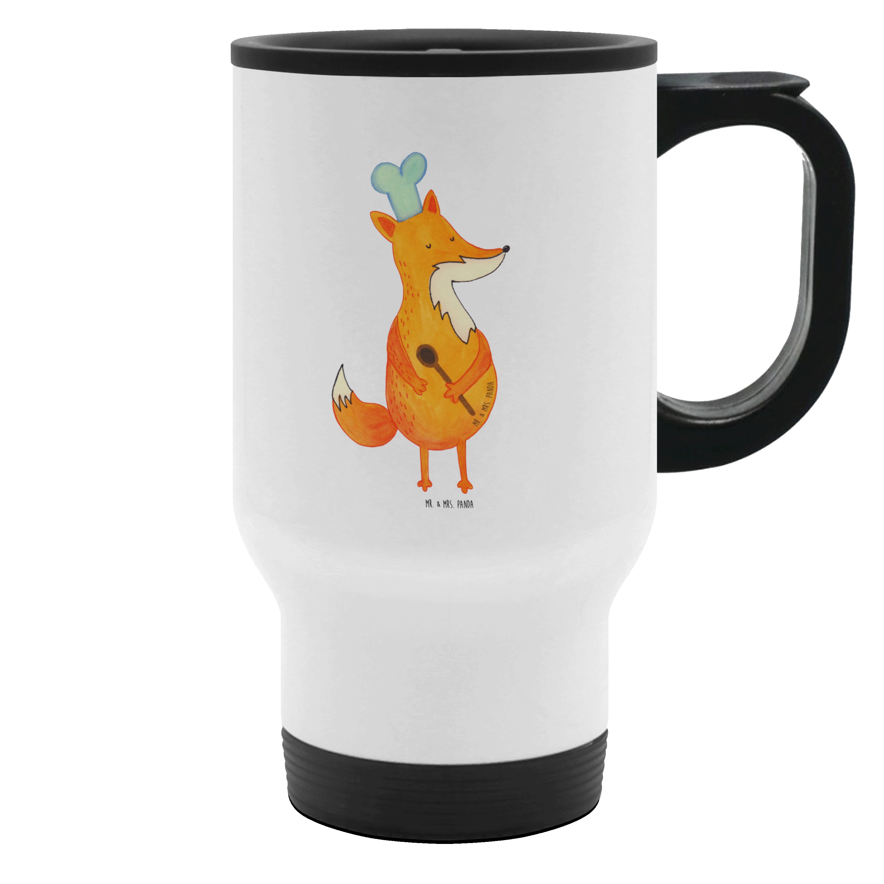 Mr. & Mrs. Panda Thermobecher Fuchs Koch, Kaffeebecher To Go, Weiß, Thermobecher, Kochlöffel, Bäcke, Edelstahl, Spruch Lustig Teebecher groß heißgetränke becher