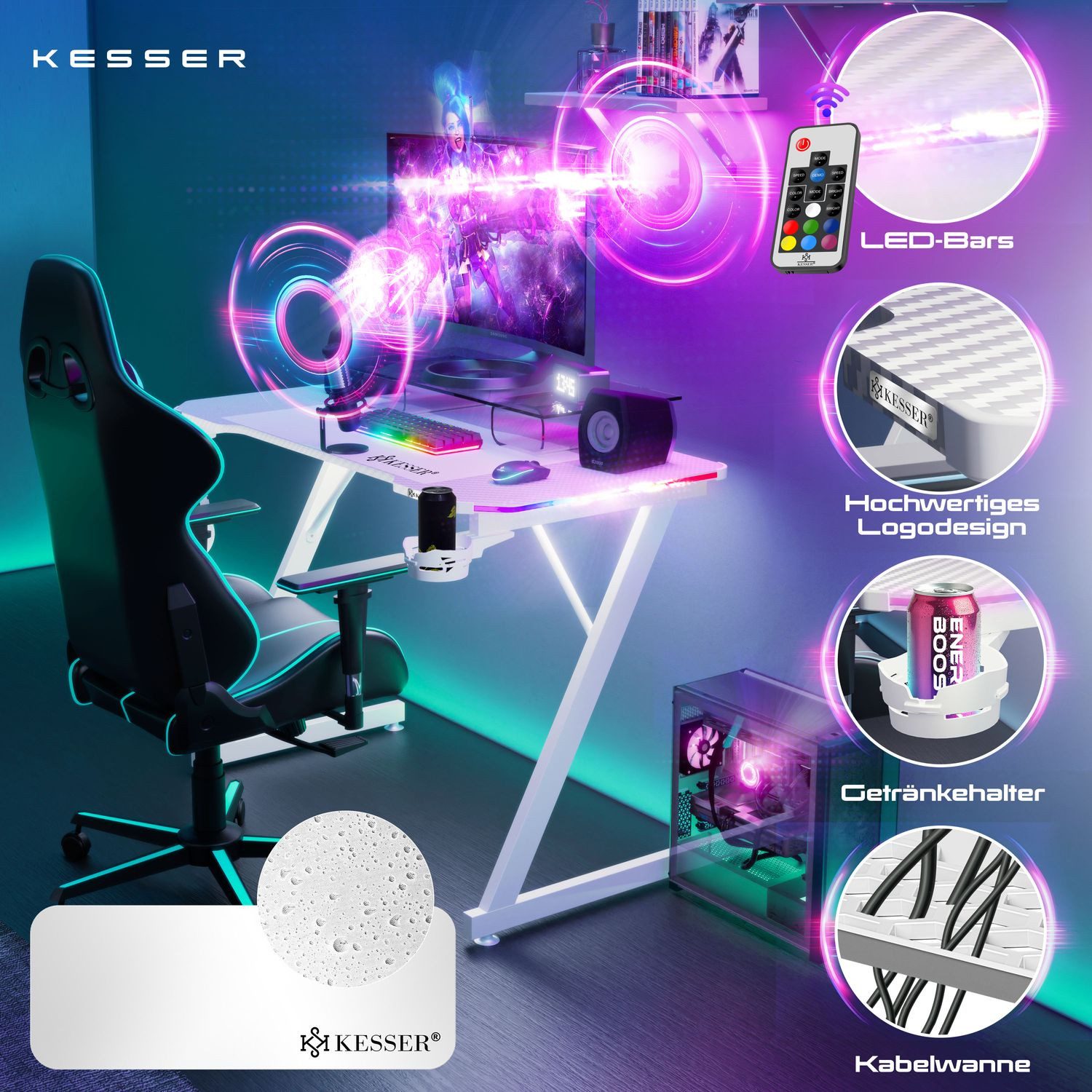 KESSER Gamingtisch, Gaming Schreibtisch mit Getränkehalter Ergonomischer Ga günstig online kaufen