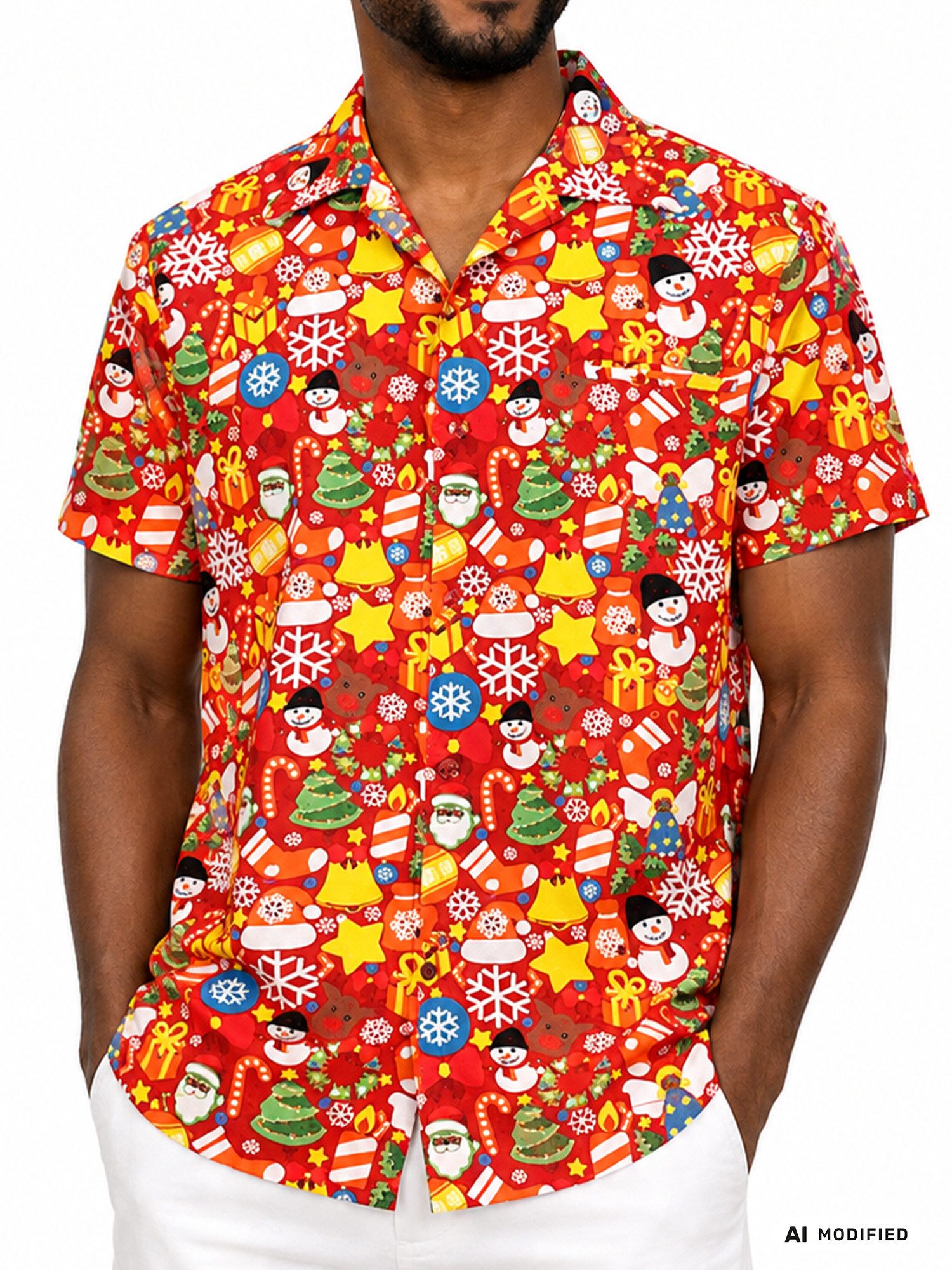 King Kameha Hawaiihemd "Christmas Allover" Funky Hawaii-Hemd Kurzarm Front-Tasche Unisex – Bild 3 von 5