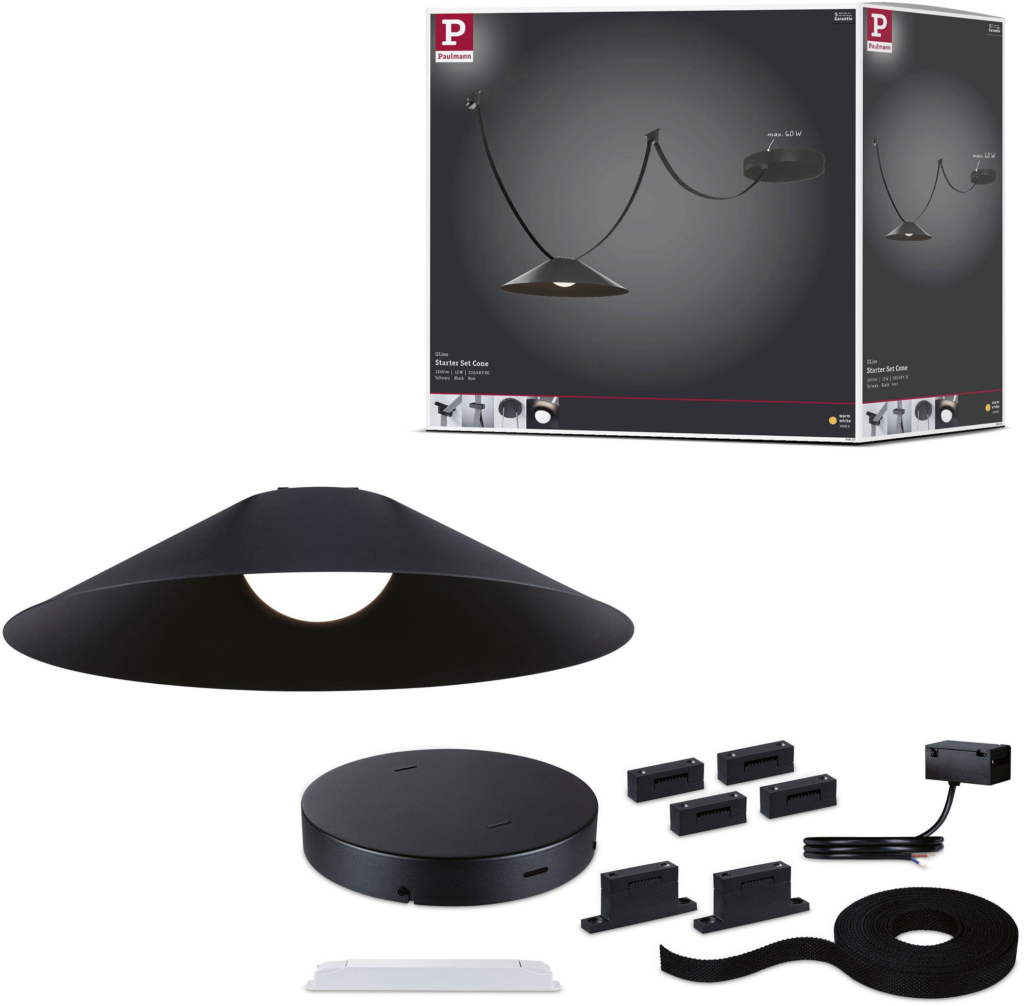 Paulmann Hängeleuchte ULine Gurt Belt Starterset 5m 12W Schwarz, LED fest integriert, Warmweiß