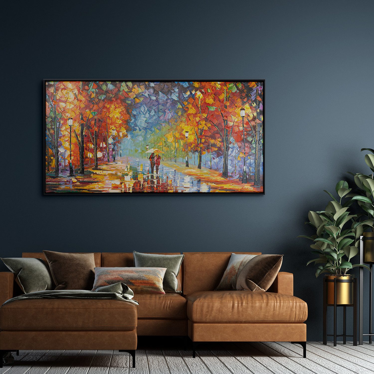 AUREDAS Gemälde Der Weg des Lichts, Gemälde, 120x60, Rahmen schwarz, Abstrakt, Urban, Farbe