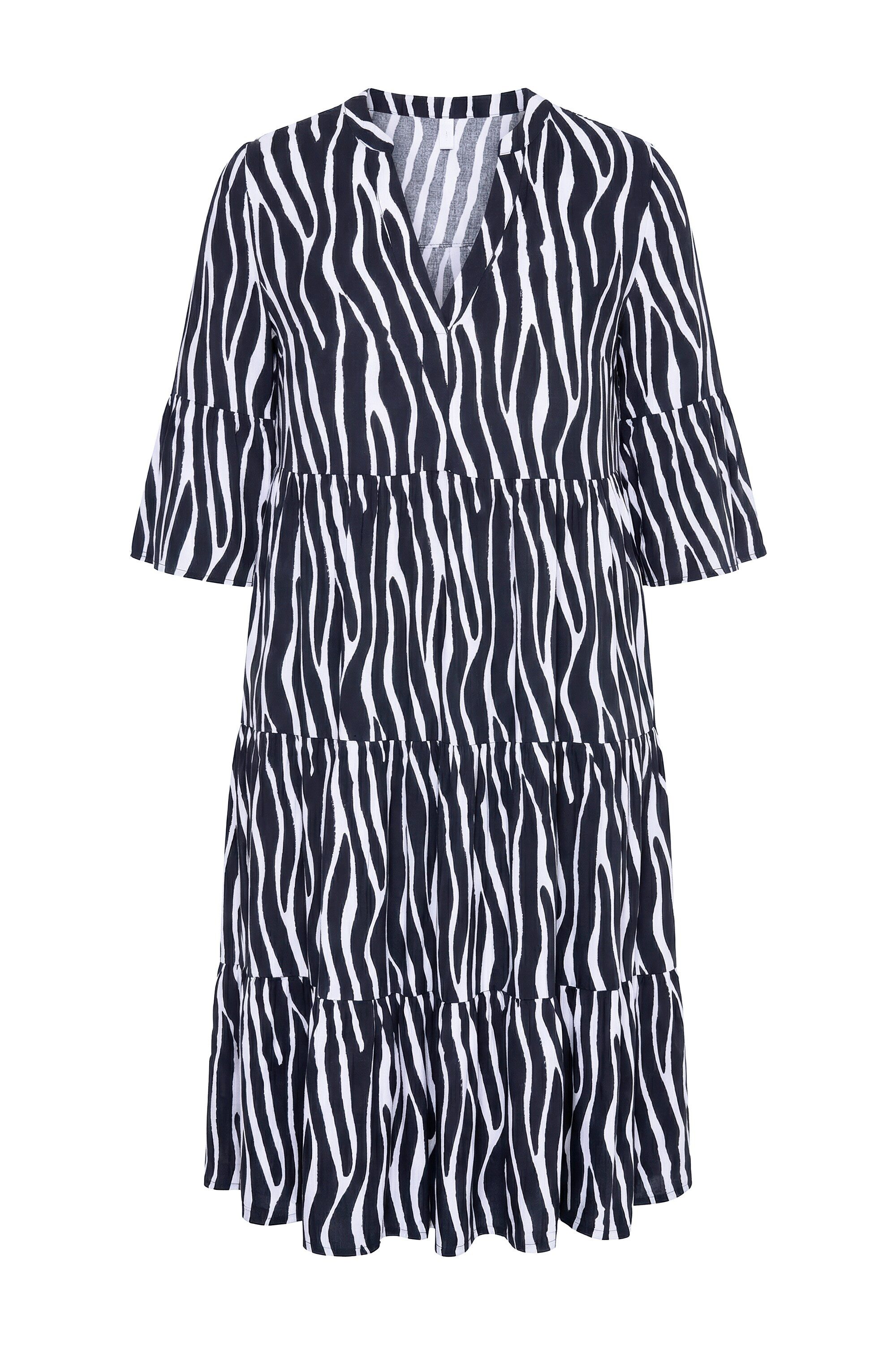 Studio Untold Maxikleid Midikleid Zebra V-Ausschnitt Volants