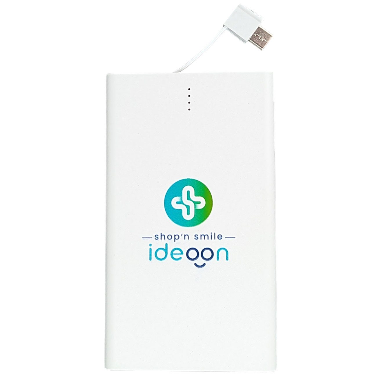 shop'n smile ideoon USB-C Mobiler Akku-Booster 4.000mAh Kabel & Lightning Adapter slim Powerbank 4000 mAh, 4000 mAh, ultra-slim, USB-C Ein-/Ausgang & integriertes Ladekabel