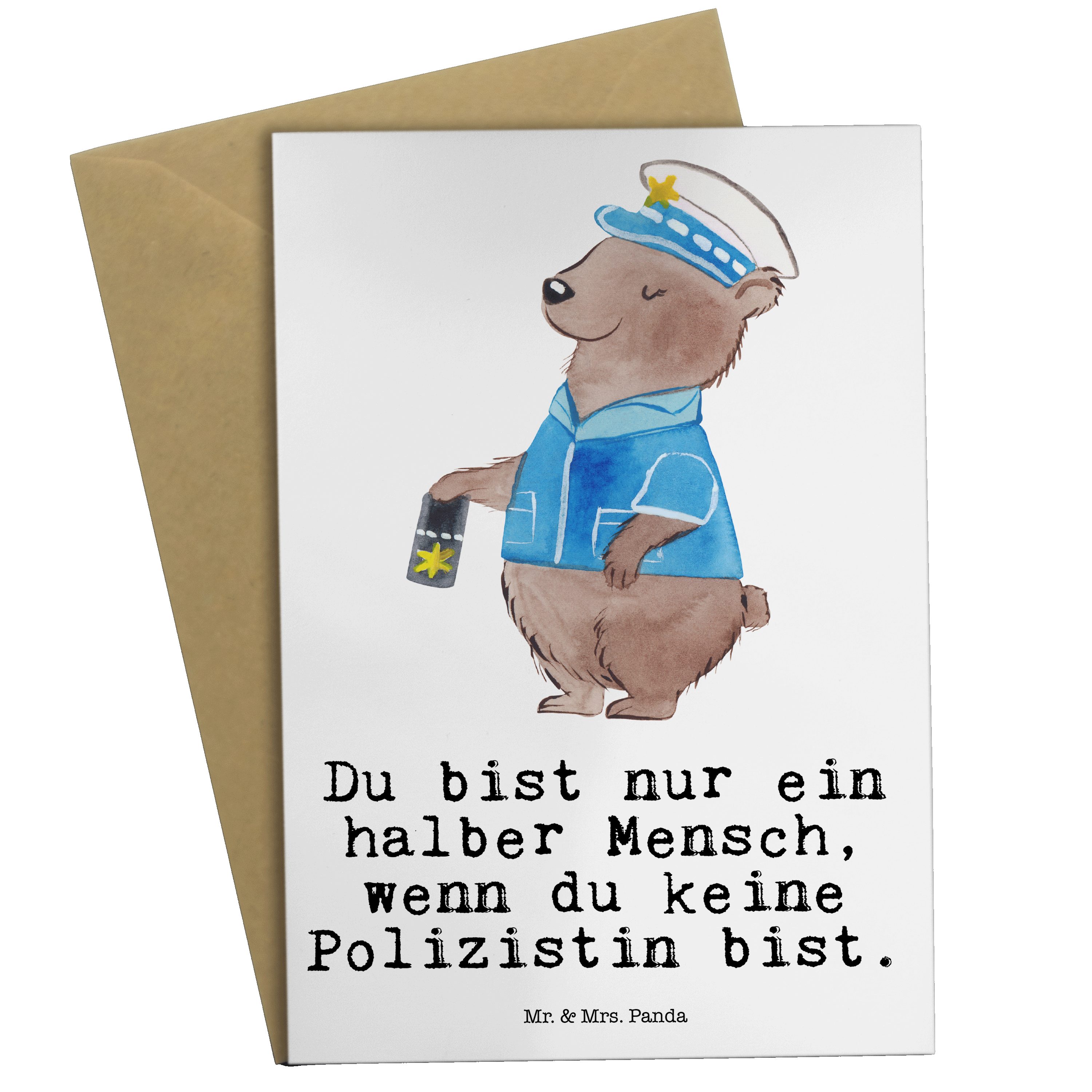 Mr. & Mrs. Panda Grußkarte Polizistin mit Herz - Weiß - Geschenk, Hochzeitskarte, Kollege, Jubil