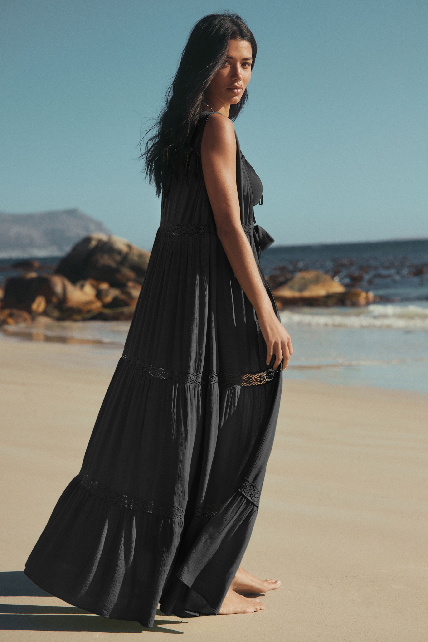 Next Strandkleid Maxi-Cover-up mit Bindedetail vorne (1-tlg)