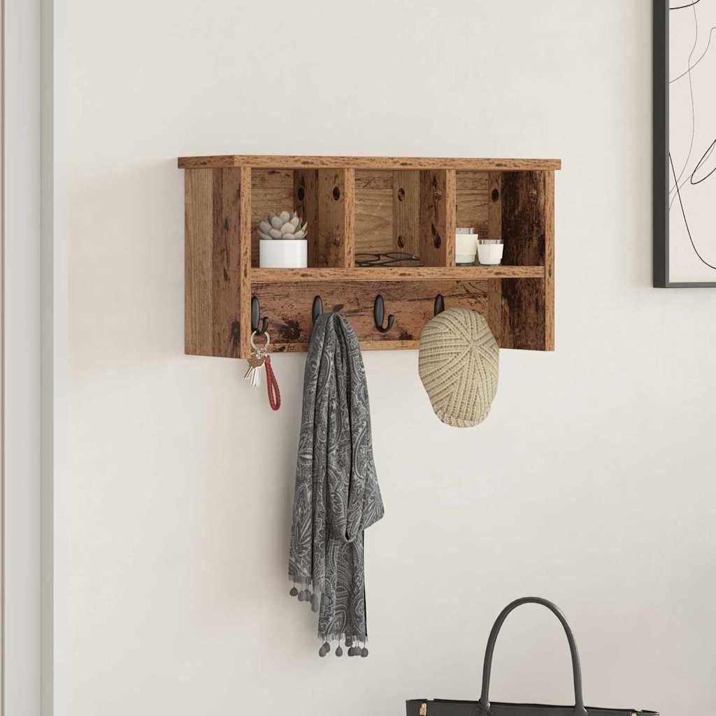 furnicato Garderobenständer Wandgarderobe mit 3 Regalen 50 x 16 x 26 cm Altholz, Garderobenständer mit 3 Ablagen und Haken für deinen Flurbereich