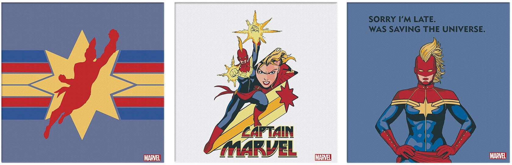MARVEL Leinwandbild Captain Marvel, 3 St) (Set