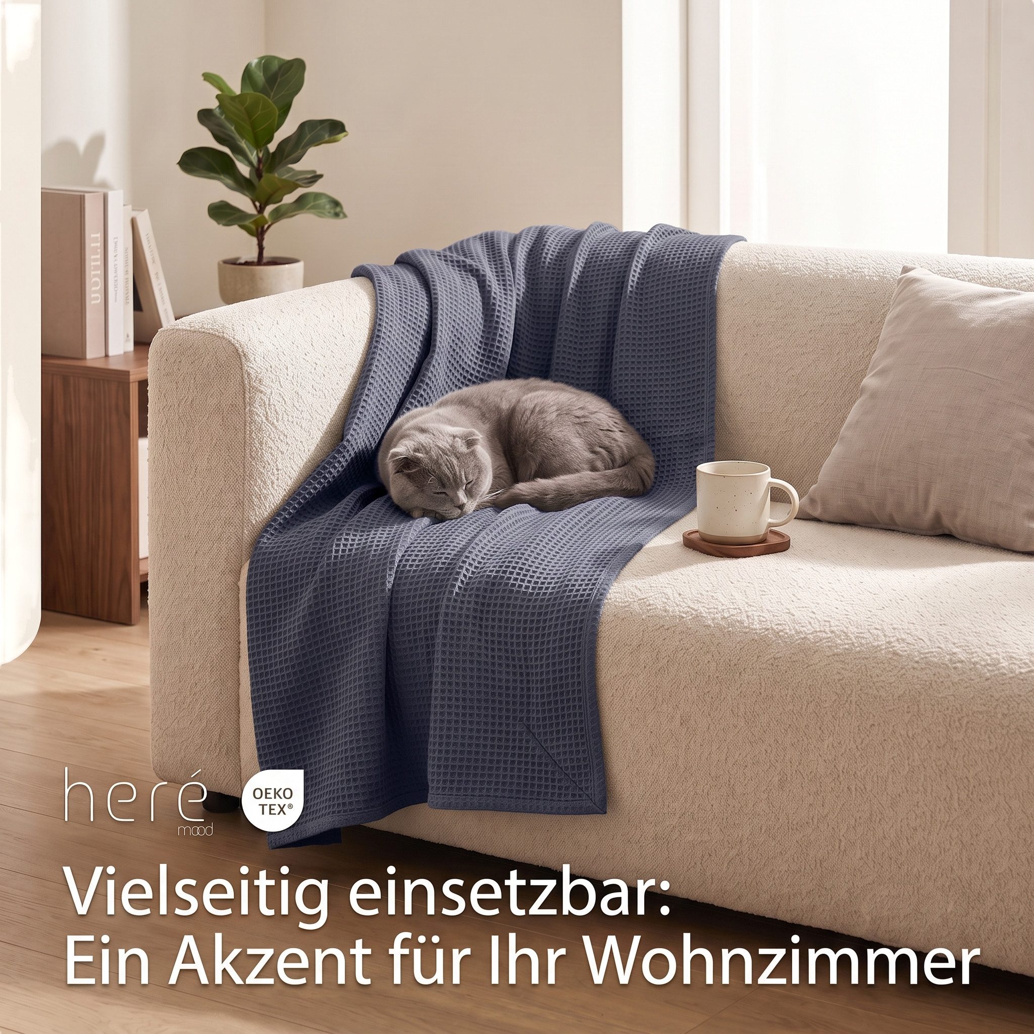 herémood Tagesdecke aus 100% Baumwolle – Wohndecke Elegante Waffelpique Kuscheldecke, für Sofa & Bett, atmungsaktiv & pflegeleicht – 150x200 cm ANTHRAZIT