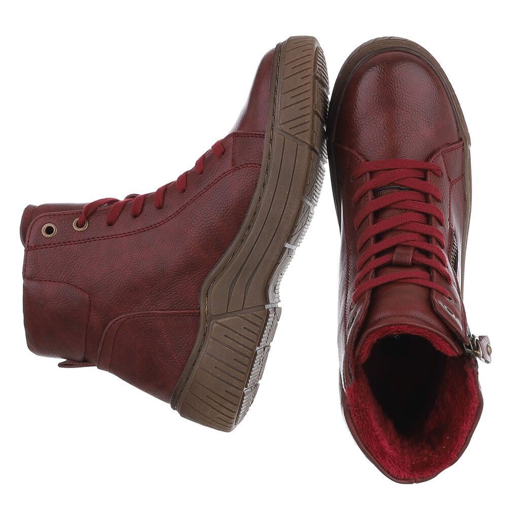 Ital-Design Damen Halbschuh mit Reißverschluss und Schnürung Schnürstiefelette (90598675) Flach Stiefeletten in Weinrot
