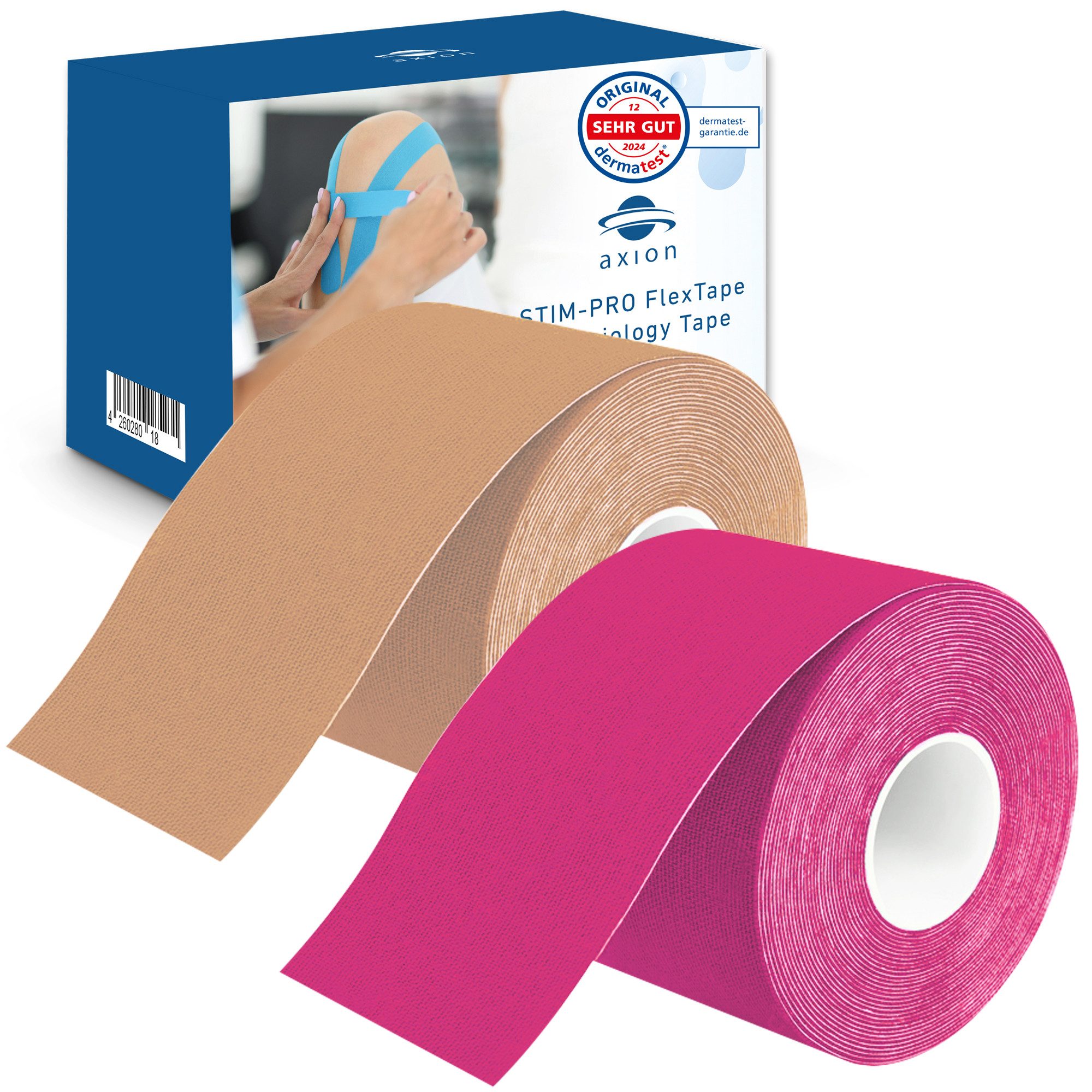 Axion Kinesiologie-Tape Wasserfestes Kinesio-Tape in beige & pink, 2 Rollen (2-St) MEDIZINPRODUKT, Sporttape, Bandage