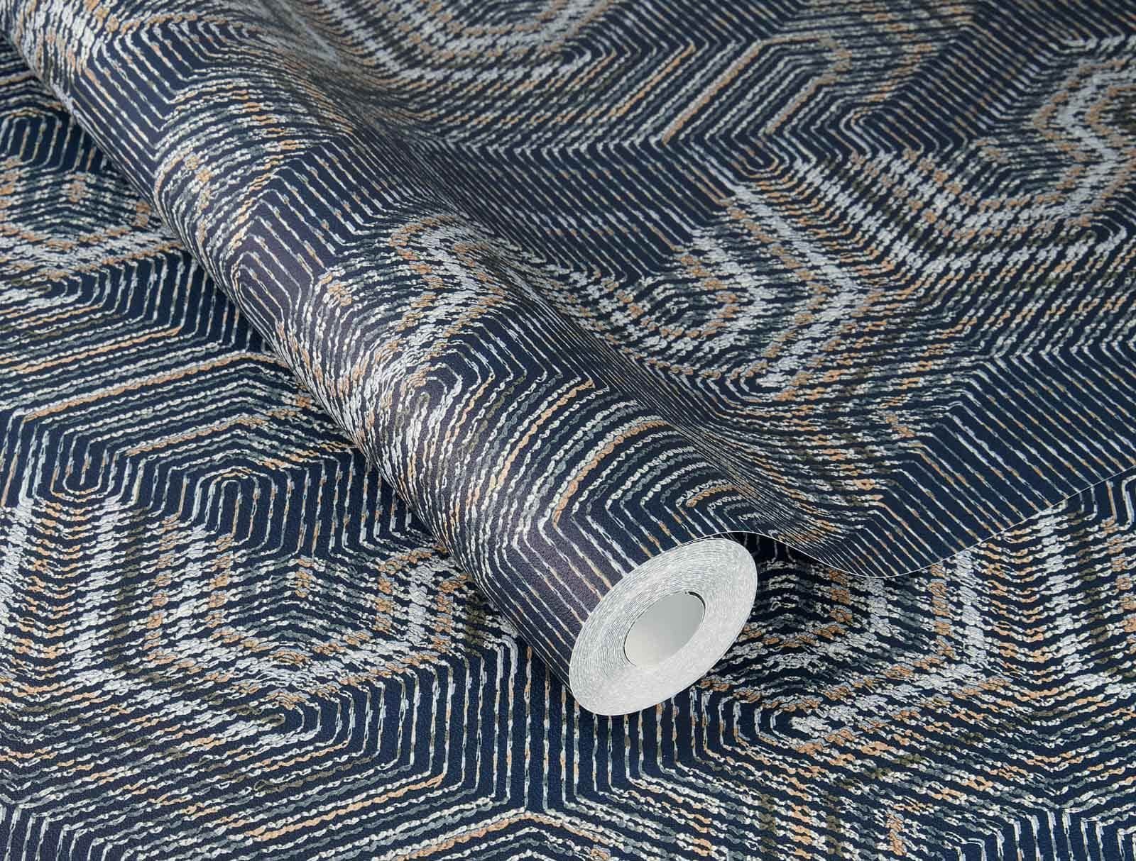 Vliestapete Textil Optik Ethno Strickerei Blau Grau 751949 African Queen 3