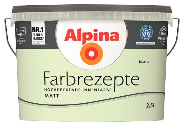 Liter Deckenfarbe Wand- matt, Alpina 2,5 Farbrezepte Balance, Helles und Grün,