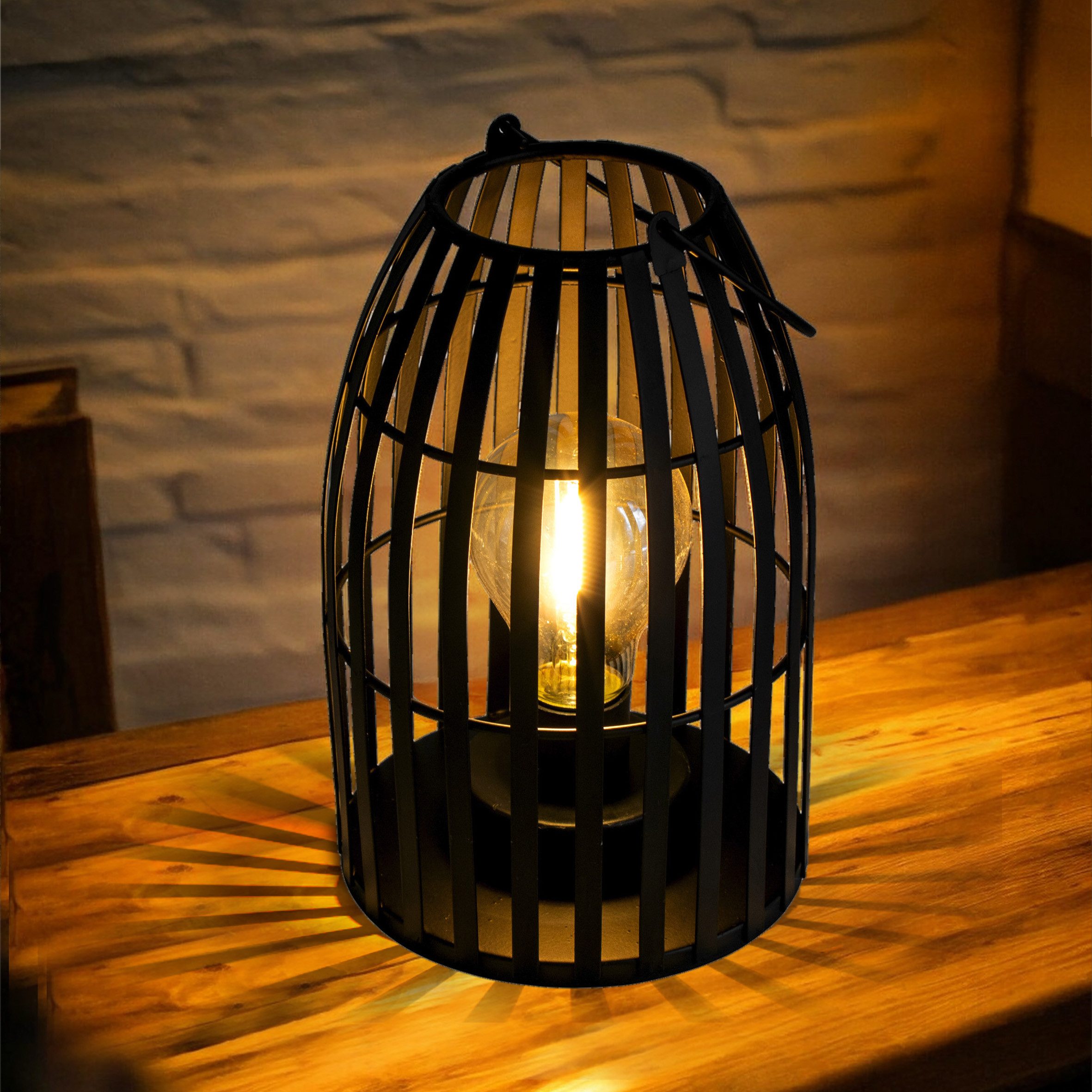 Spetebo LED Windlicht Deko schwarz mit LED Glühbrine und Tragehänkel, Batte günstig online kaufen