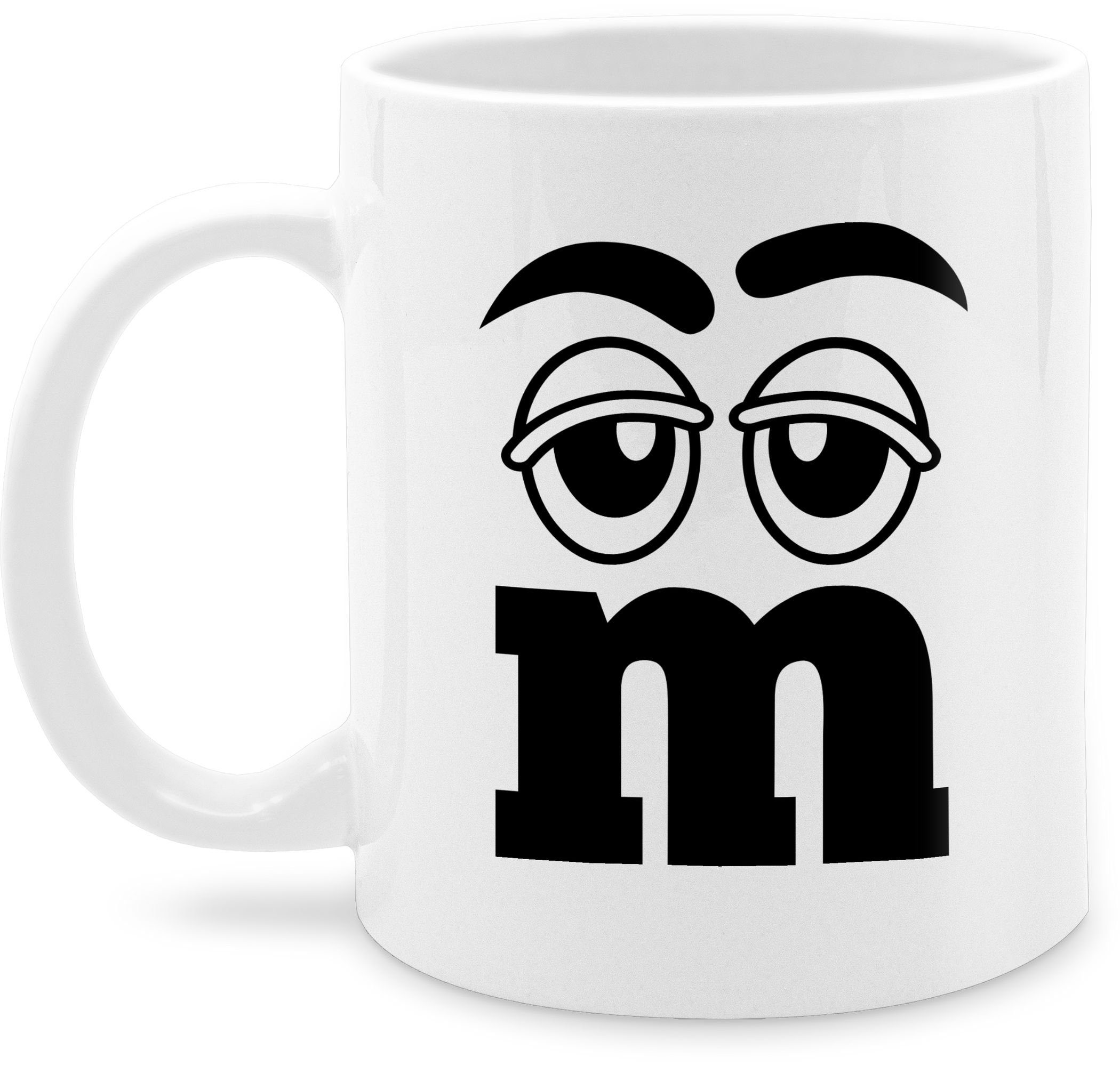 M&M, Fasching Deko Weiß M Aufdruck und Figuren M Shirtracer Karneval 1 Tasse Keramik, und