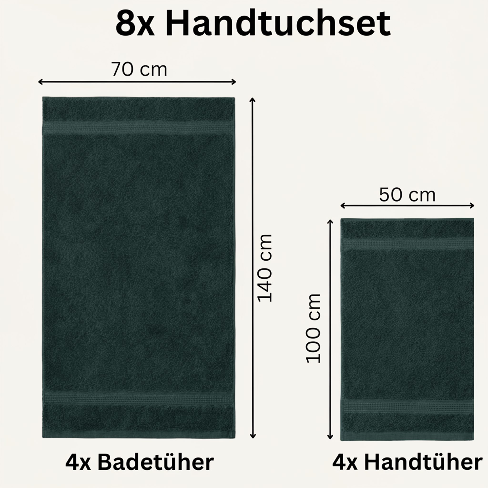 Komfortec Handtuch Set aus 100% Baumwolle, 4 Handtücher 50x100 cm und 4 Badetücher 70x140 cm, Frottee (Packung, 8-St), Duschtücher & Badehandtuch, Weich, Towel, – Bild 3 von 5