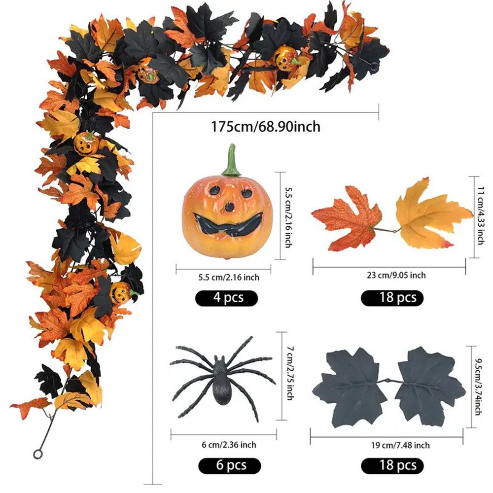 Kunstranke Herbst Girlande Ahornblätter, Ahornblatt Kürbis Herbstkranz, Sorvyzxn, Halloween Girlande Dekorationen für Tisch Kamin Fenster Außenbereich – Bild 2 von 5