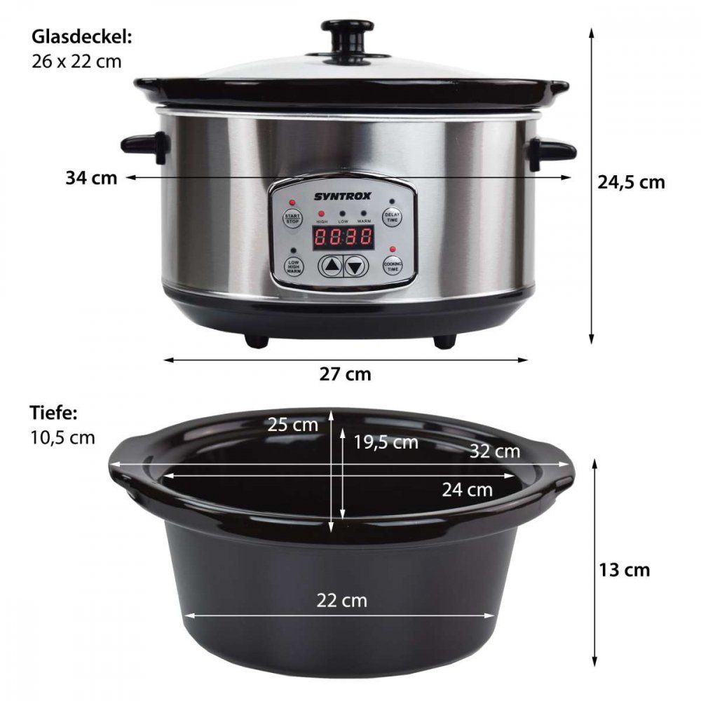 Slow Syntrox Syntrox 4,5 mit Timer Cooker Digitaler Germany Schmortopf Liter