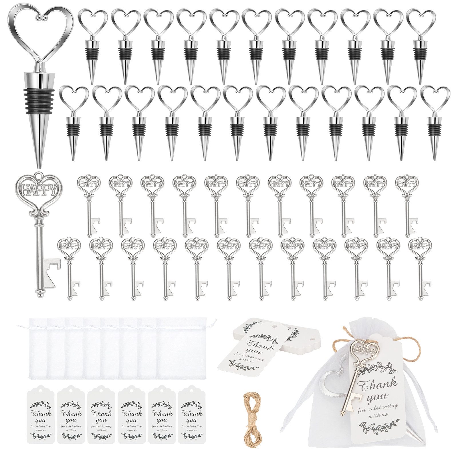 GarveeMore Geschenk-Tragetasche 24-teiliges Herz-Gastgeschenk-Set, Weinverschluss & Flaschenöffner, (24St), Vielseitig als Dekoration & persönliches Gastandenke – Bild 4 von 5