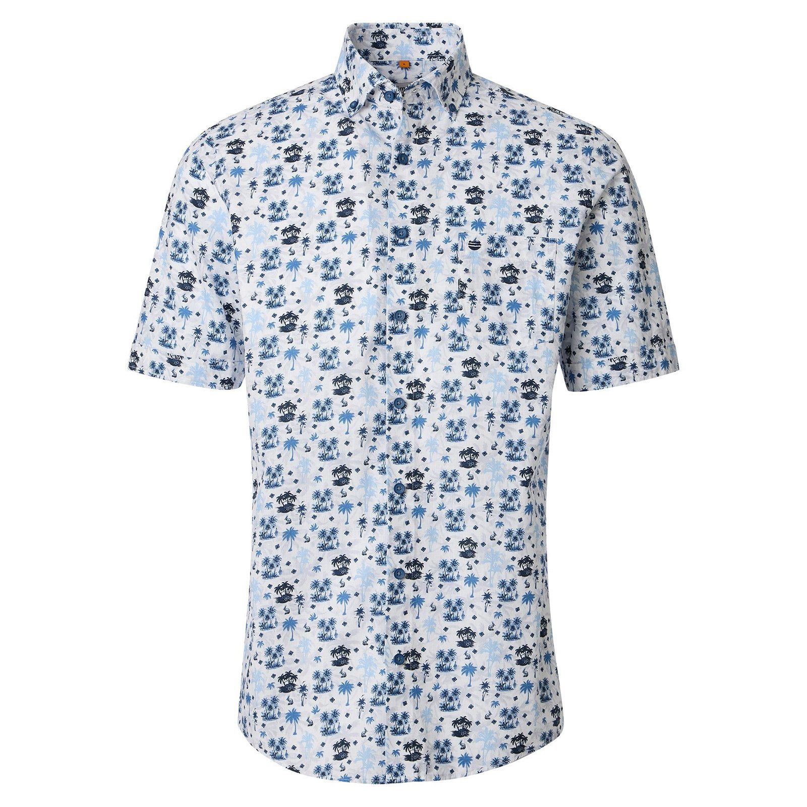 Redmond Kurzarmhemd Redmond XXL Kurzarmhemd Palmenprint blau-weiß