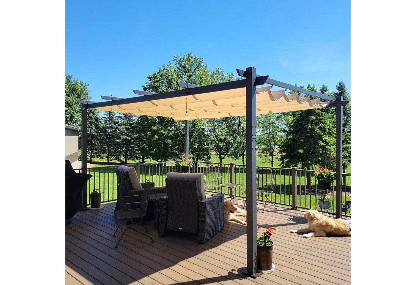 Thumbnail - PURPLE LEAF Pergola Aluminium 4 x 3,3 m Wasserdicht Stabil Winterfest Gartenpavillon, BxTxH: 320x400x245 cm, Terassenübe...