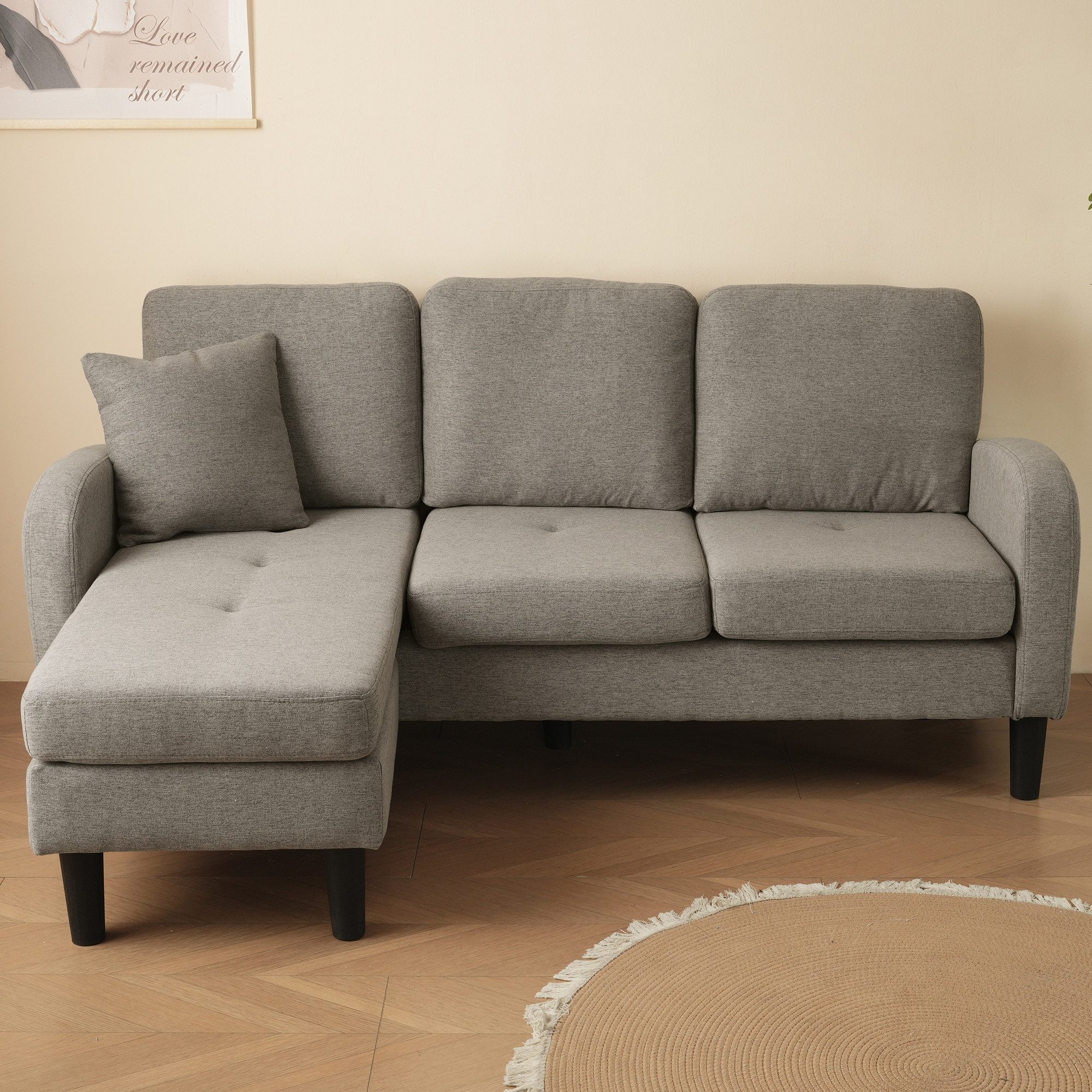 Celya Ecksofa L-förmiges Ecksofa mit Chaiselongue, 3-Sitzer Sofa, Ideal für Wohnzimmer, Apartments und Büros, 166 x 118 x 77 cm, Atmungsaktiver Baumwoll-Leinenstoff