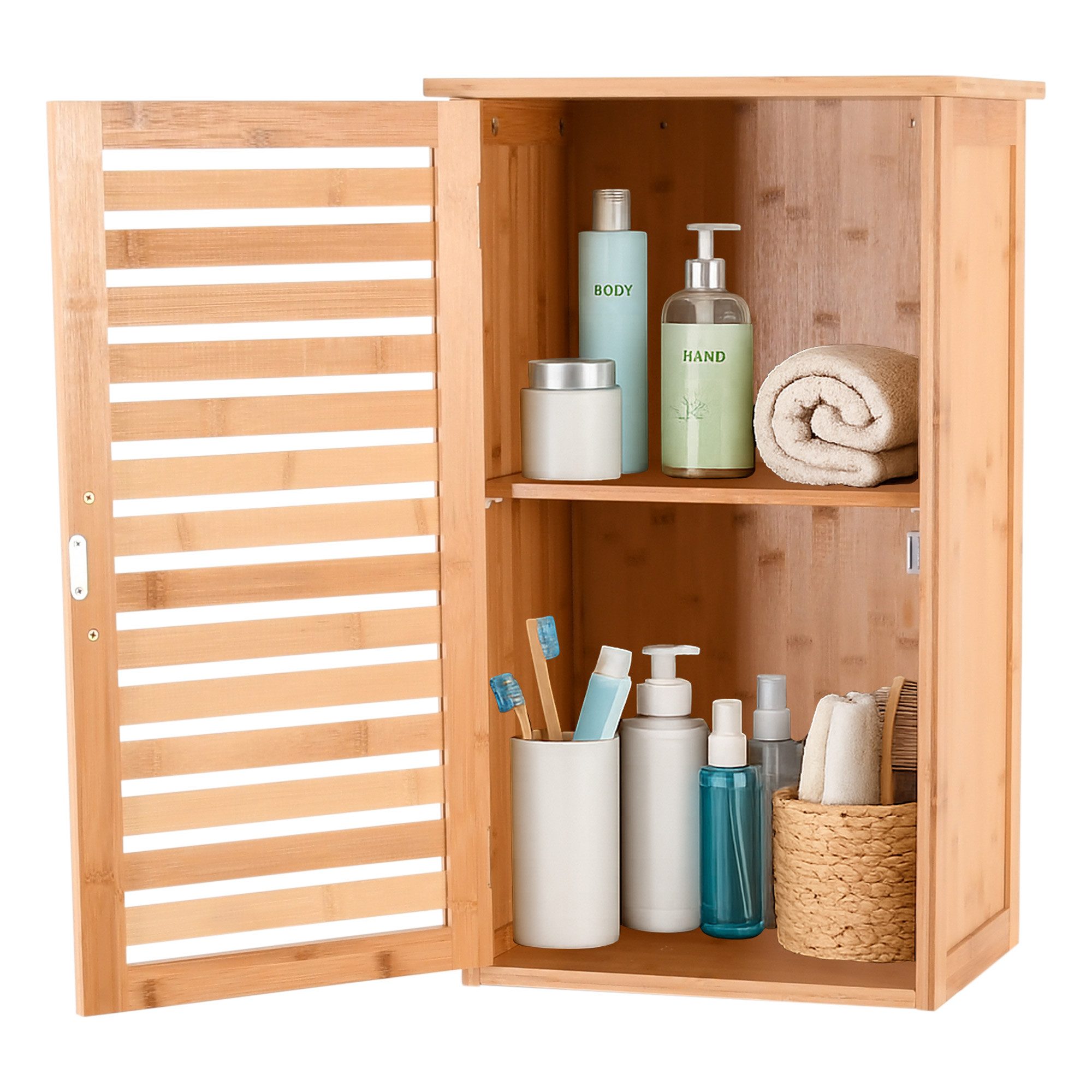 Raburg Hochschrank Badezimmerschrank, Bambus, Kivo 2 Lamellentüren & 6 Fächer, für Bad, Flur oder Küche, zeitloses Design – Bild 2 von 5