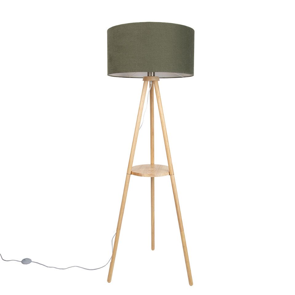 Qazqa Stehlampe Lou, ohne Leuchtmittel, Neutralweiß, QAZQA Stehlampe, e14, Naturel, Holz, Skandinavisch