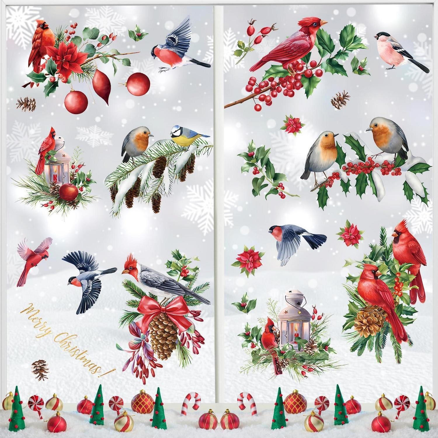 LuxusKollektion Fensterbild Fenstersticker Weihnachten Kardinal Rot 9 Blatt