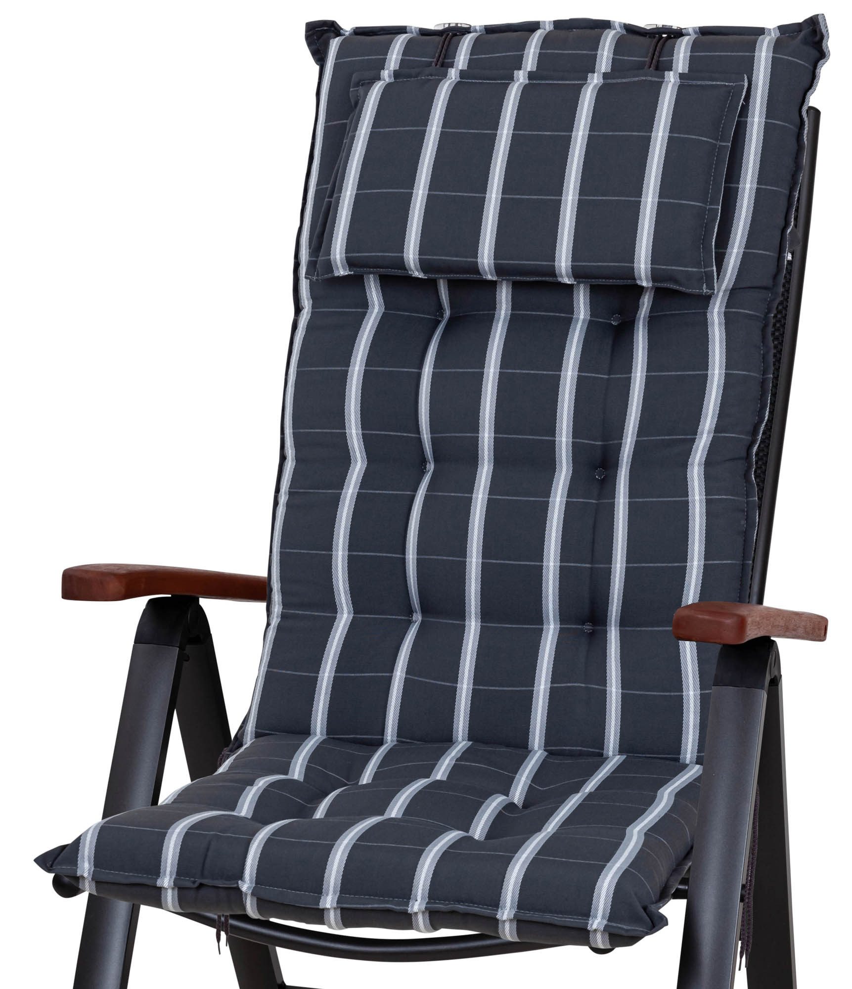 Sun Garden Hochlehnerauflage Hochlehner Sylt/Miami 20426-700 anthrazit gestreift 119x50x9 cm SG, (1 St), Eckhaltebänder mit Bindebändern
