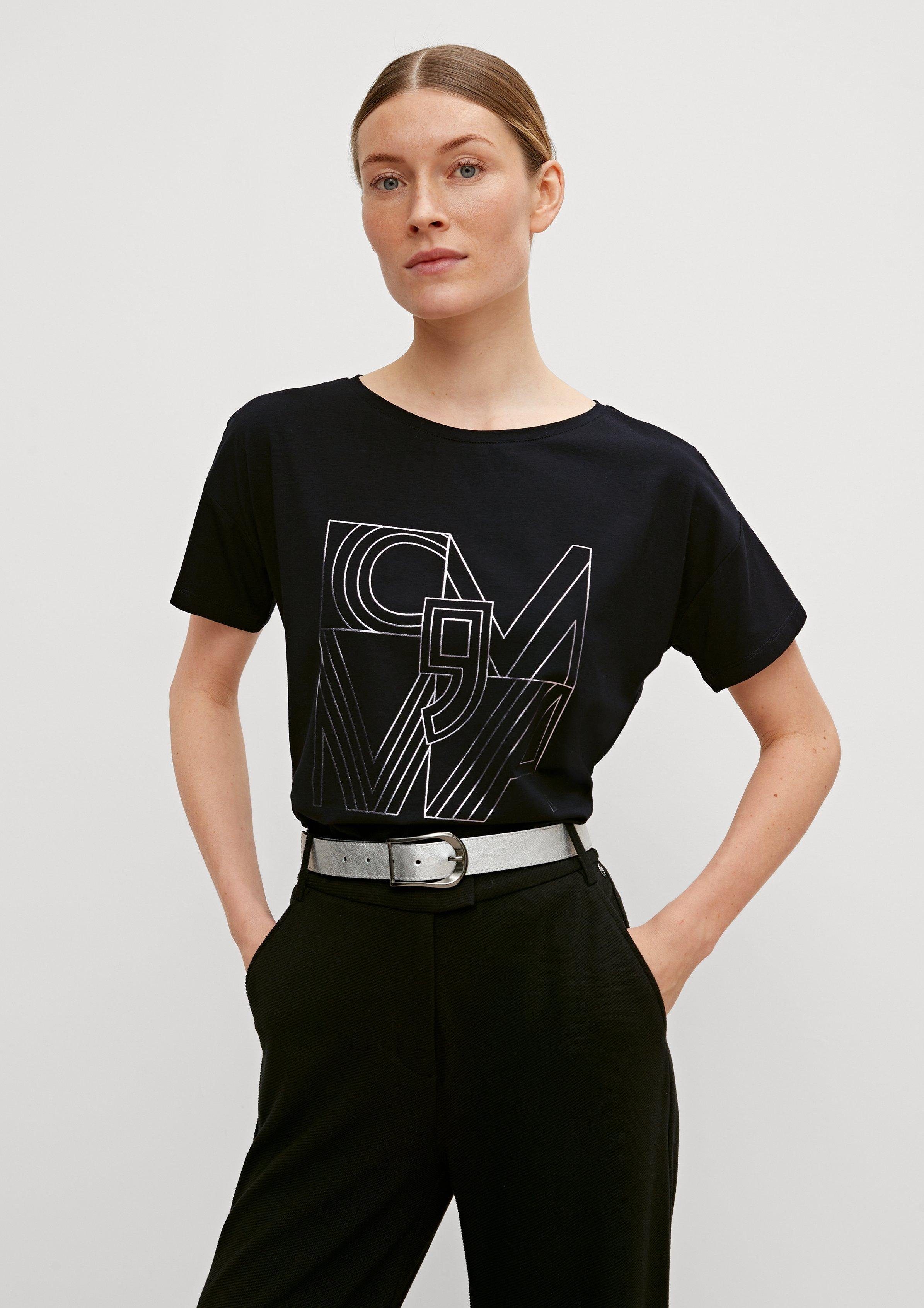 Comma Kurzarmshirt T-Shirt mit Frontprint Artwork schwarz