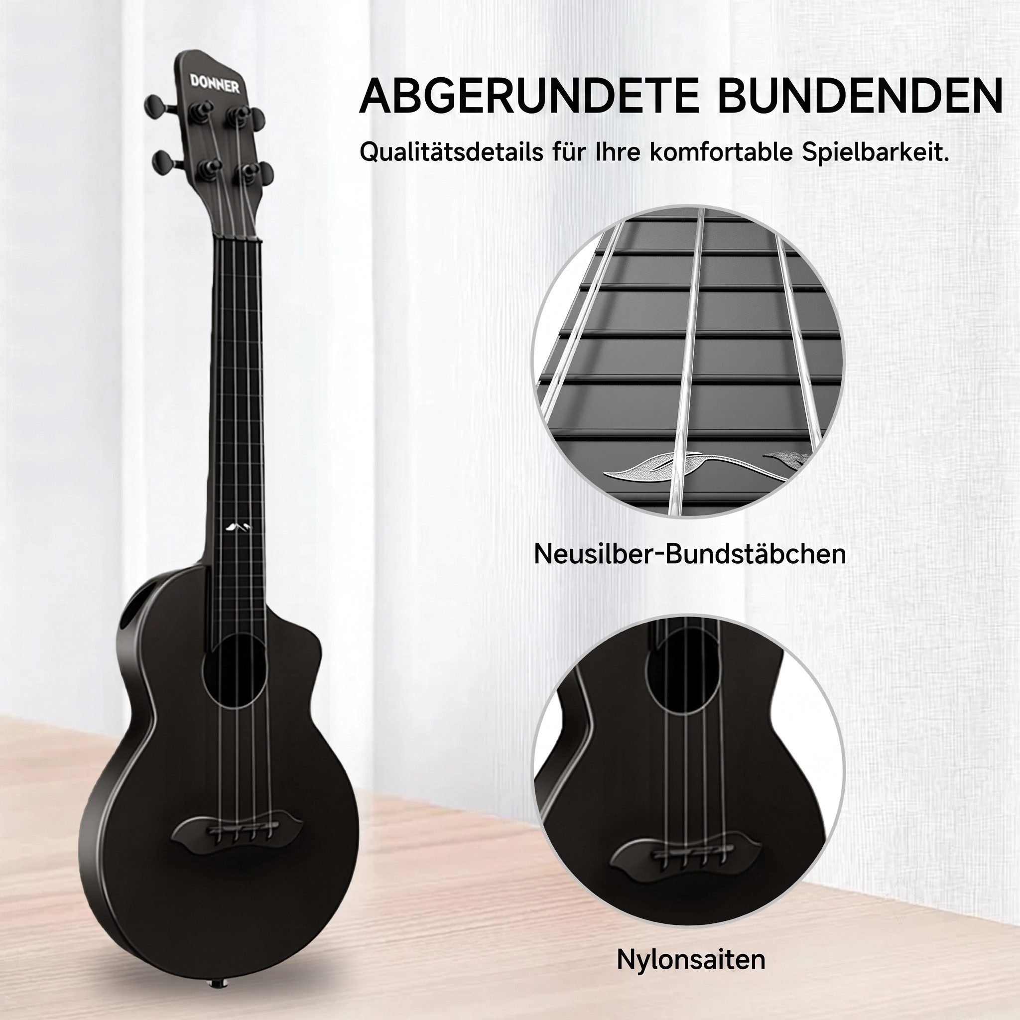 Donner Ukulele Carbon Konzertukulele wetterfeste Ultraleichte Reiseukulele Anfänger, Ukulele, Ukulelen-Tasche, Kältebeständig, Hitzebeständig, Wasserfest, Formstabil, Wartungsfrei