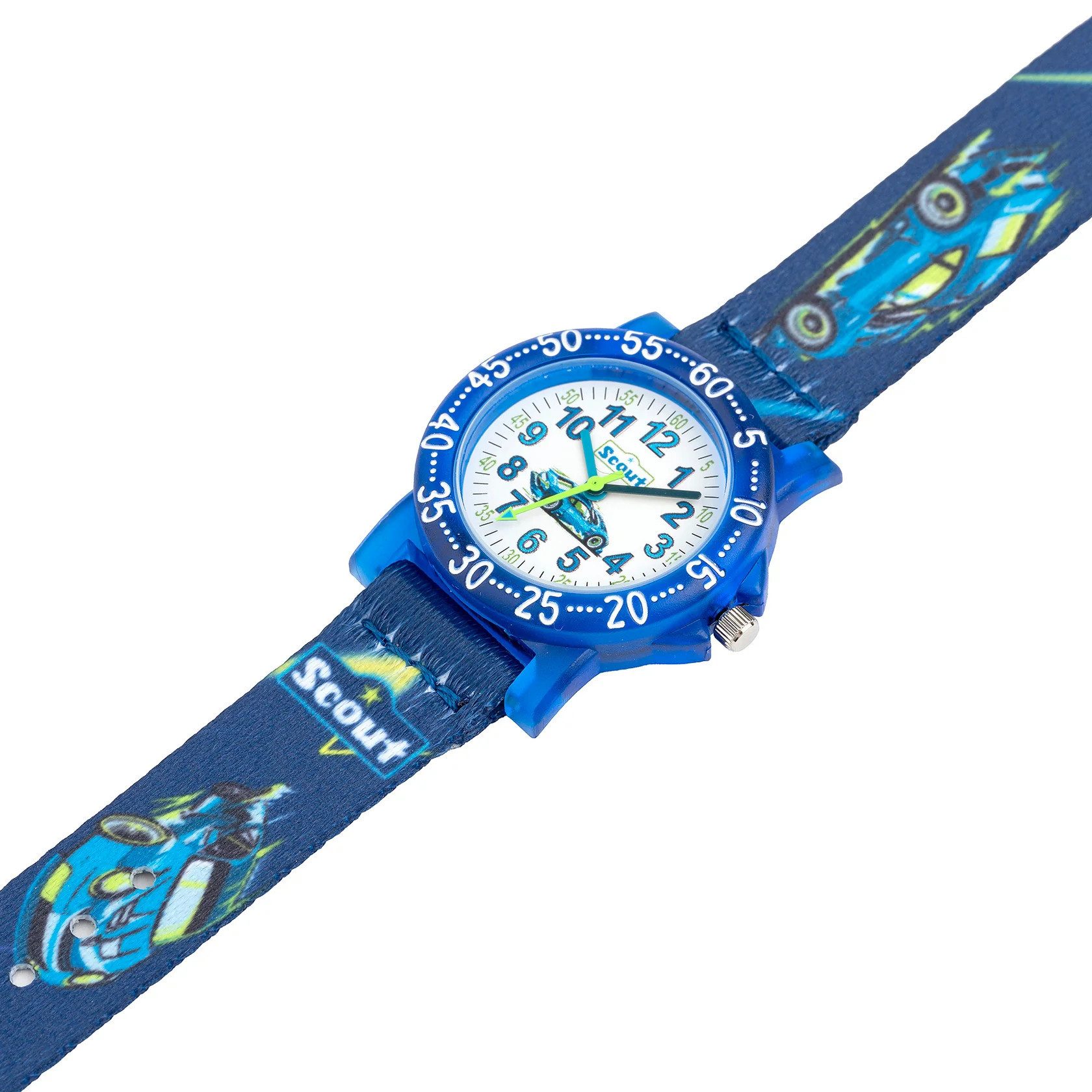 Scout Quarzuhr Kinderuhr 164000033 Sportwagen Textilband Blau 33 mm