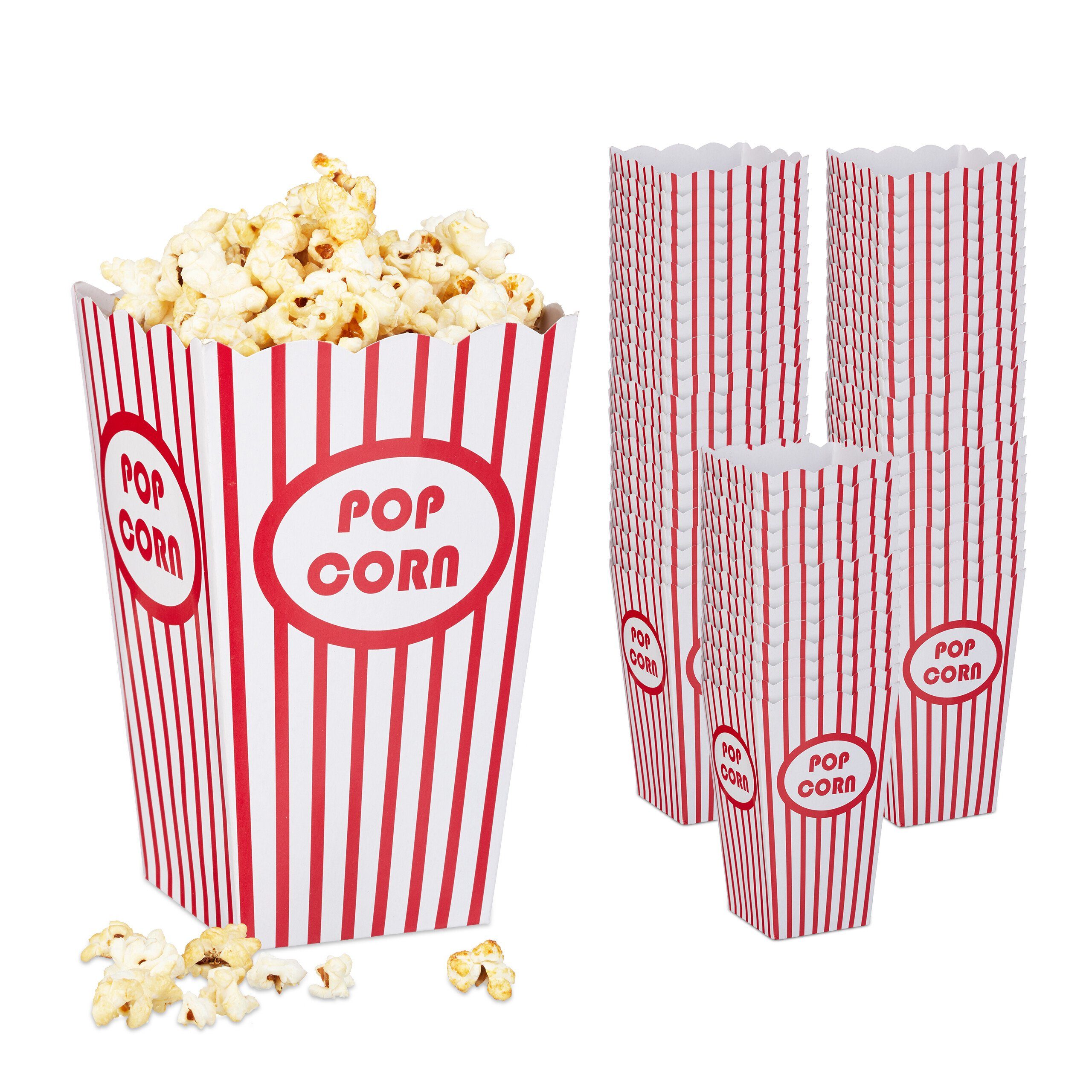 Pappe Popcorntüten Set, 60er Snackschale relaxdays