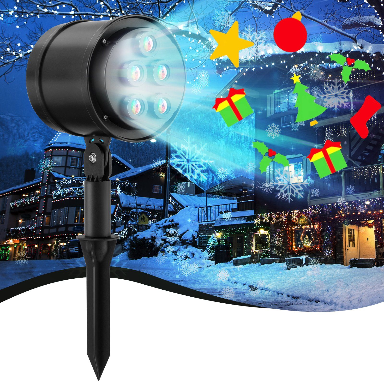 COSTWAY Projektionslampe, 5 für Kopf, Weihnachten, LED, drehbarer 11x12x46cm