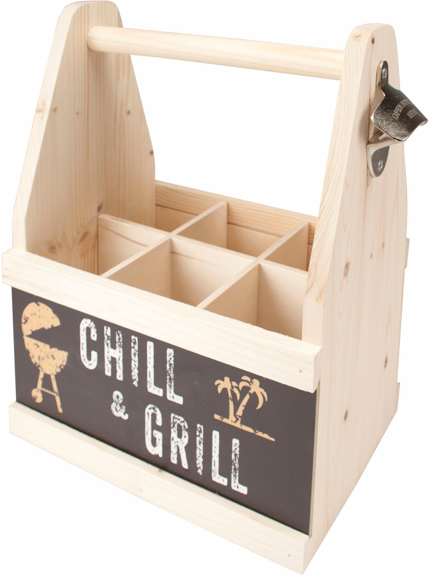 Contento Flaschenkorb Chill & Grill, aus europäischem Holz, Aus  europäischem Holz gefertigt