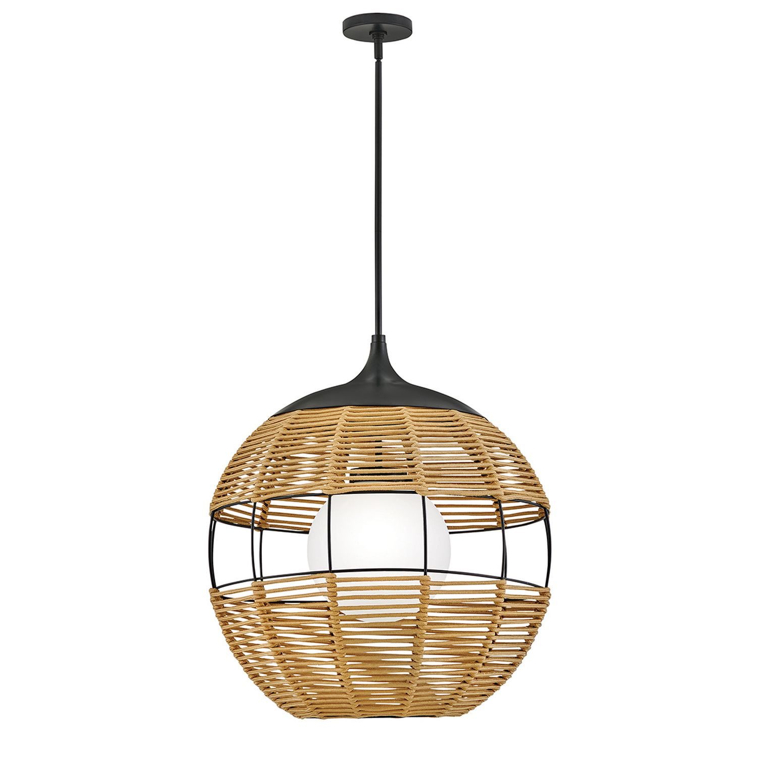 Licht-Erlebnisse Pendelleuchte FARAM, ohne Leuchtmittel, Outdoor IP44 rund Ø 61 cm H: max. 151.6 cm Nylon Glas Aluminium E27