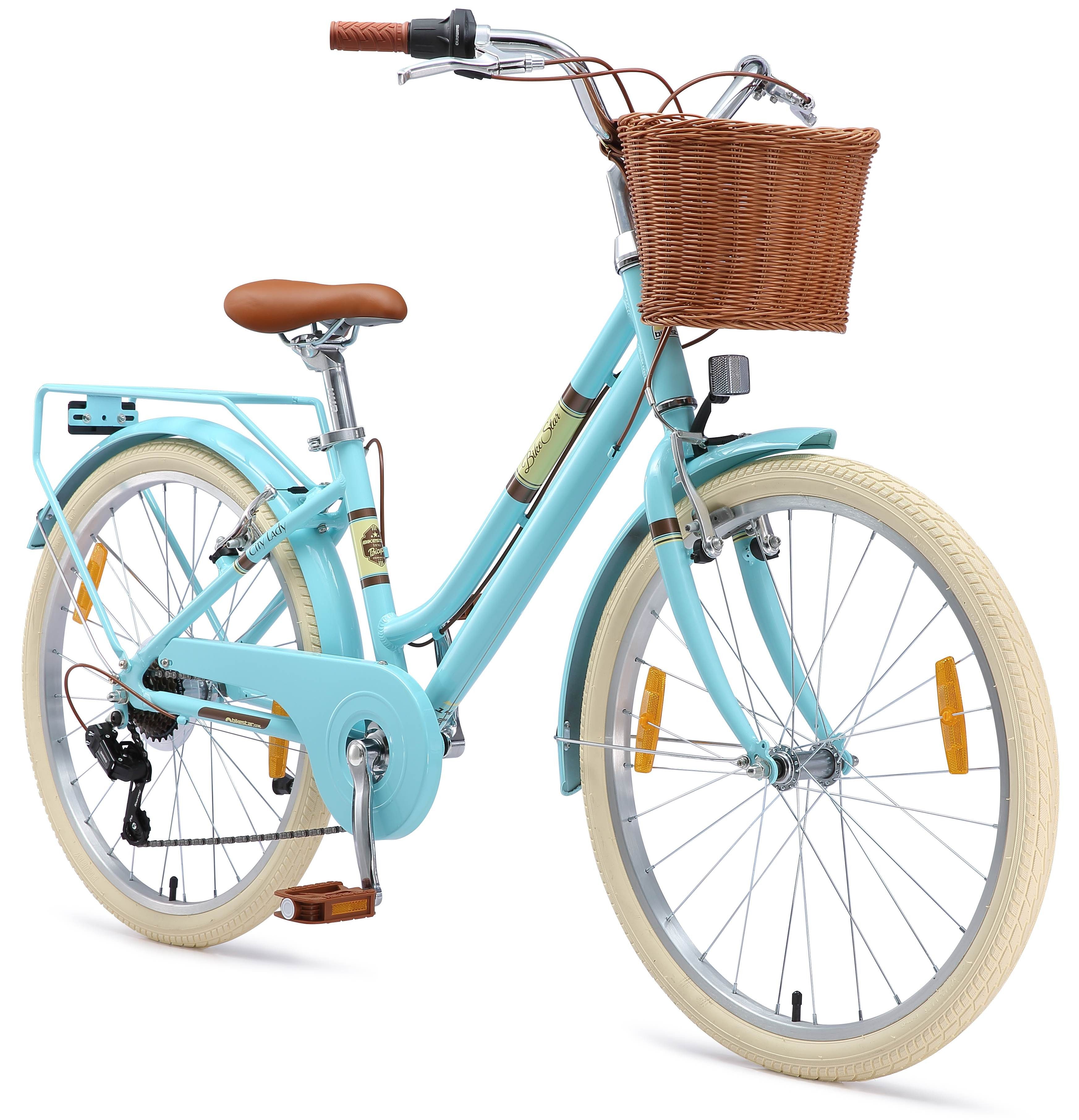 Bikestar Kinderfahrrad Cityrad 24 Zoll Aluminium ab 9 Jahre 7 Gang, 7 Gang, Korb, Gepäckträger, leichtes Treten, ergonomischer Rahmen