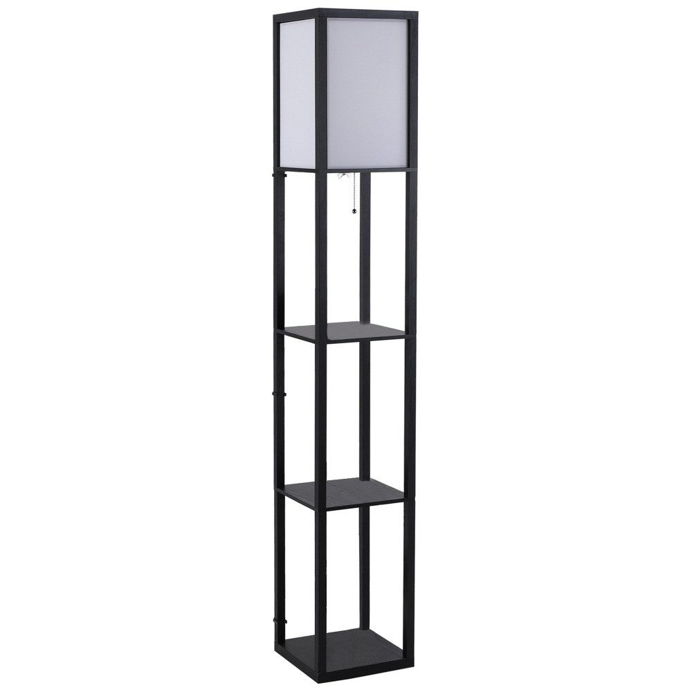 MIBODE Lampenschirm Stehleuchte mit Regalen E27 max.40W Schwarz 26x26x160cm ohne Birne