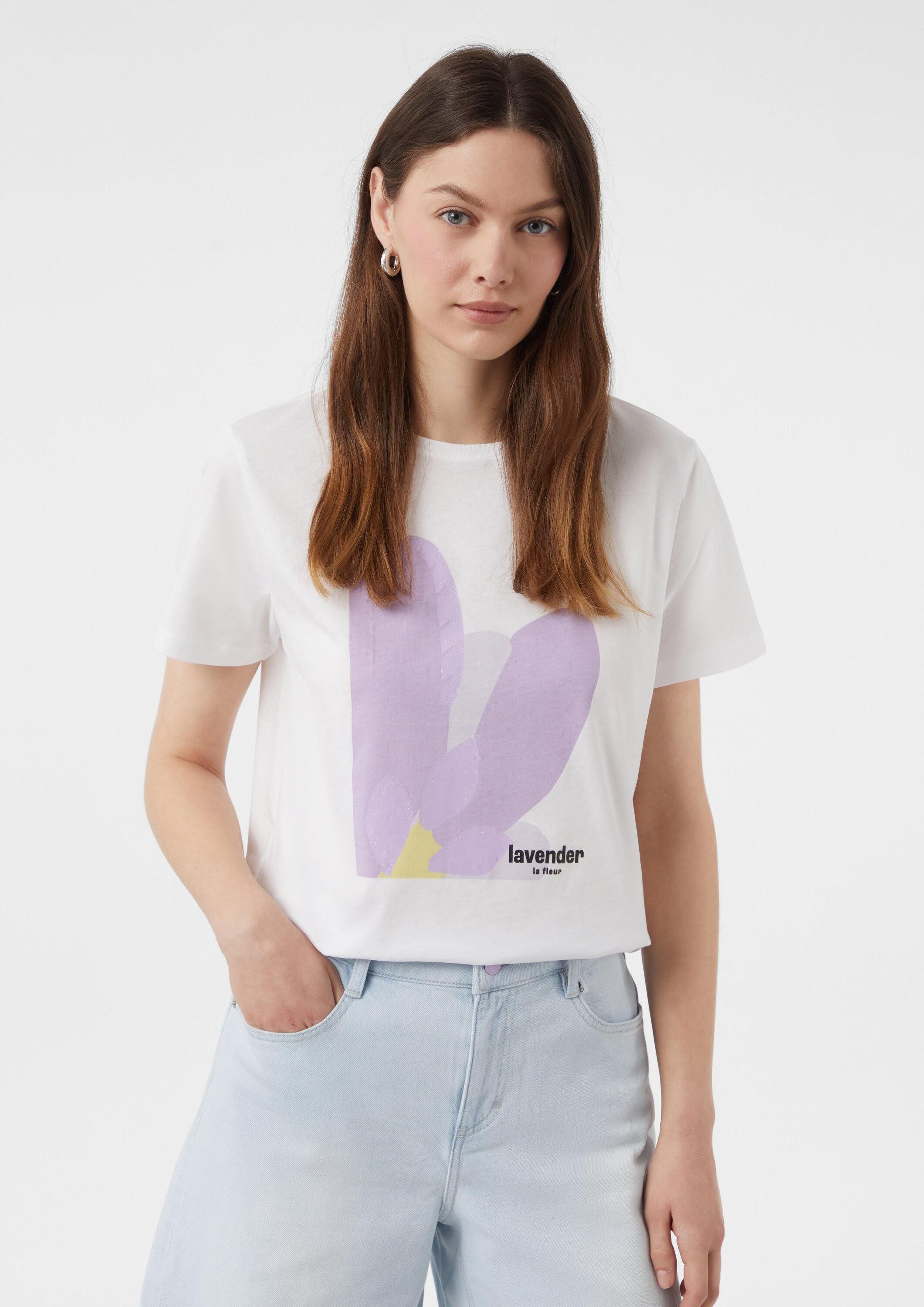 comma Kurzarmshirt T-Shirt Baumwoll-T-Shirt mit Frontprint günstig online kaufen