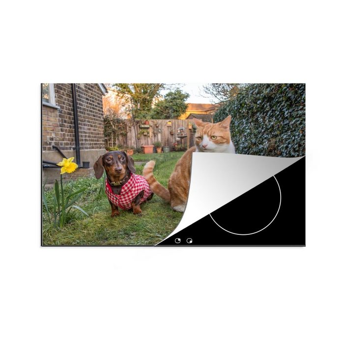MuchoWow Herdblende-/Abdeckplatte Hund - Katze - Garten Vinyl (1 tlg) induktionskochfeld Schutz für die küche Ceranfeldabdeckung