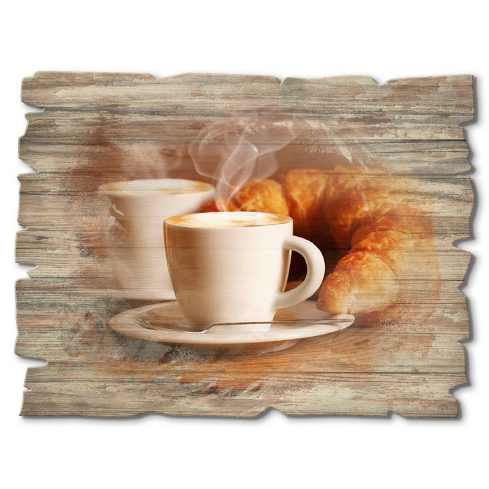 Artland Holzbild Dampfender Cappuccino und Croissant Getränke (1 St)
