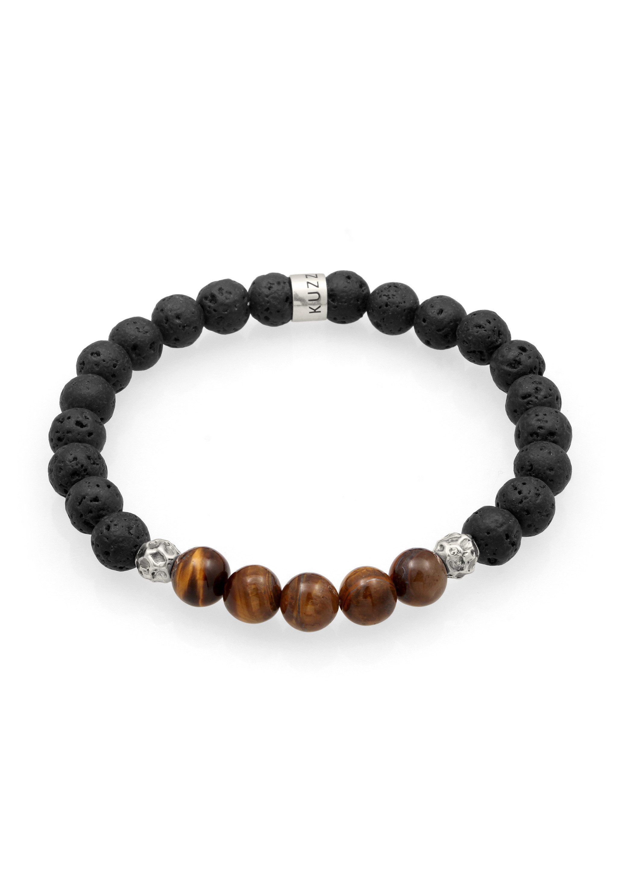 Kuzzoi Bead-Armband-Set Edelstein Lava Tigerauge Braun 925 Sterling Silber