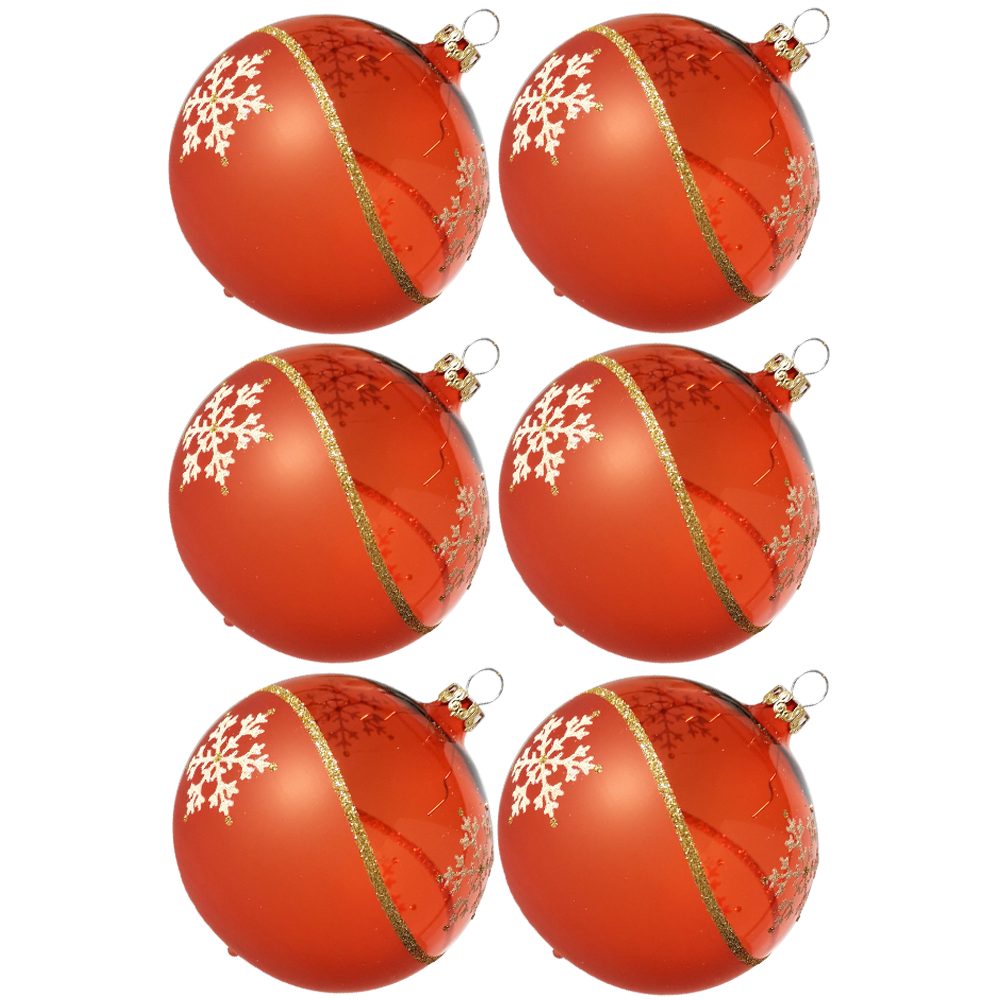 Schatzhauser Weihnachtsbaumkugel Weihnachtskugel-Set Kristallwelle, orange (6 St), mundgeblasen, handdekoriert