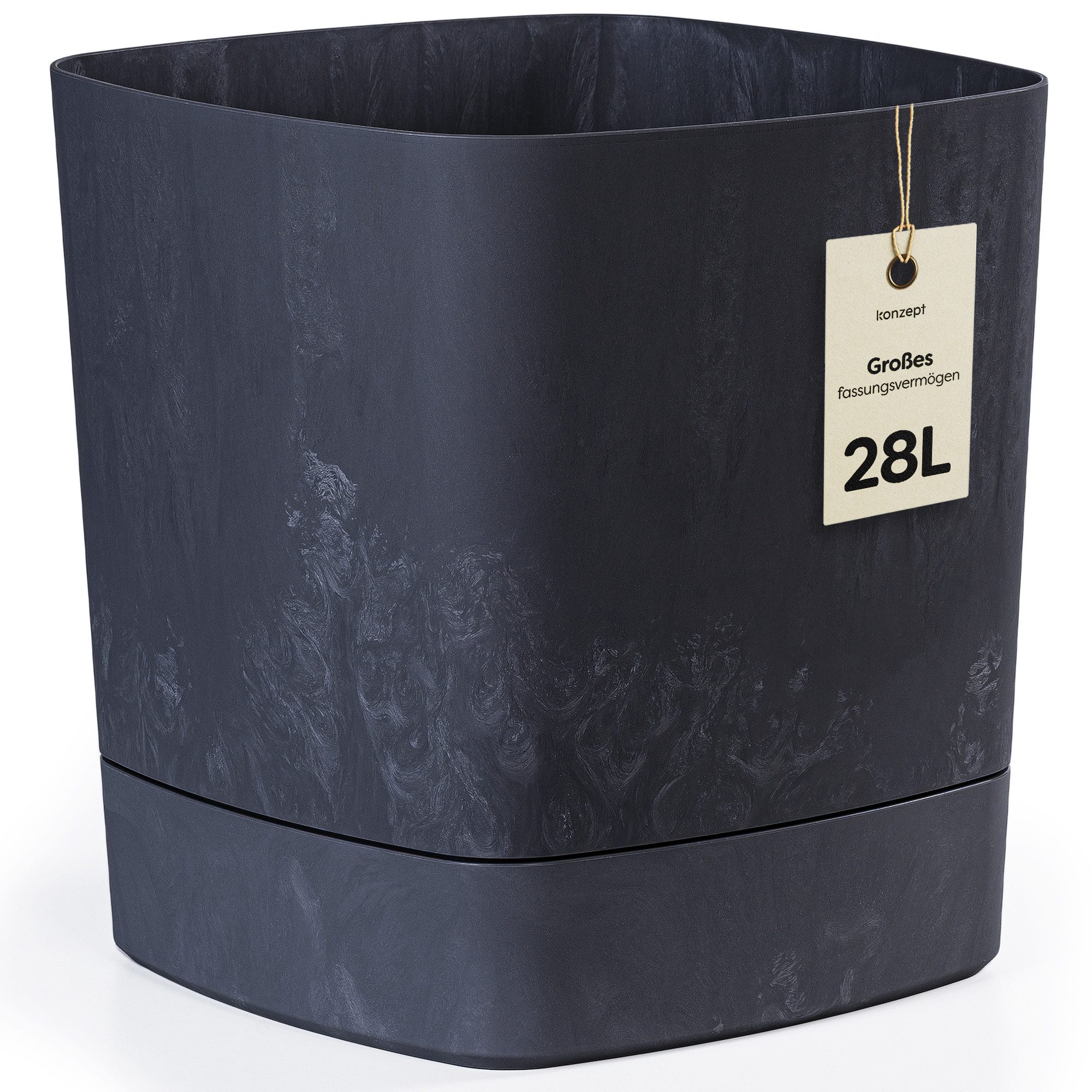 KONZEPT Blumentopf groß 28 L, Beton-Optik matt, mit Drainagelöchern, Matte Beton-Optik