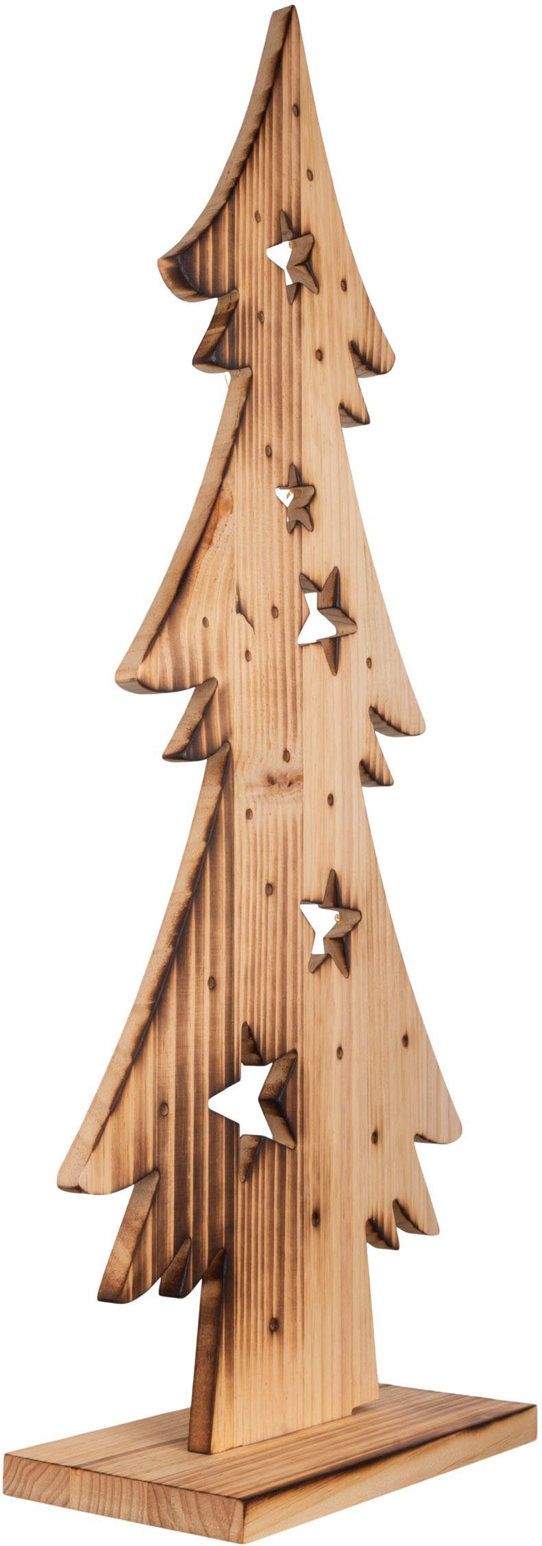 näve Höhe Weihnachtsdeko LED Warmweiß, Holz, integriert, Batteriebetrieben Holz-Stehleuchte, Baum cm, fest Tannenbaum, LED Timerfunktion, 80 aus ca.