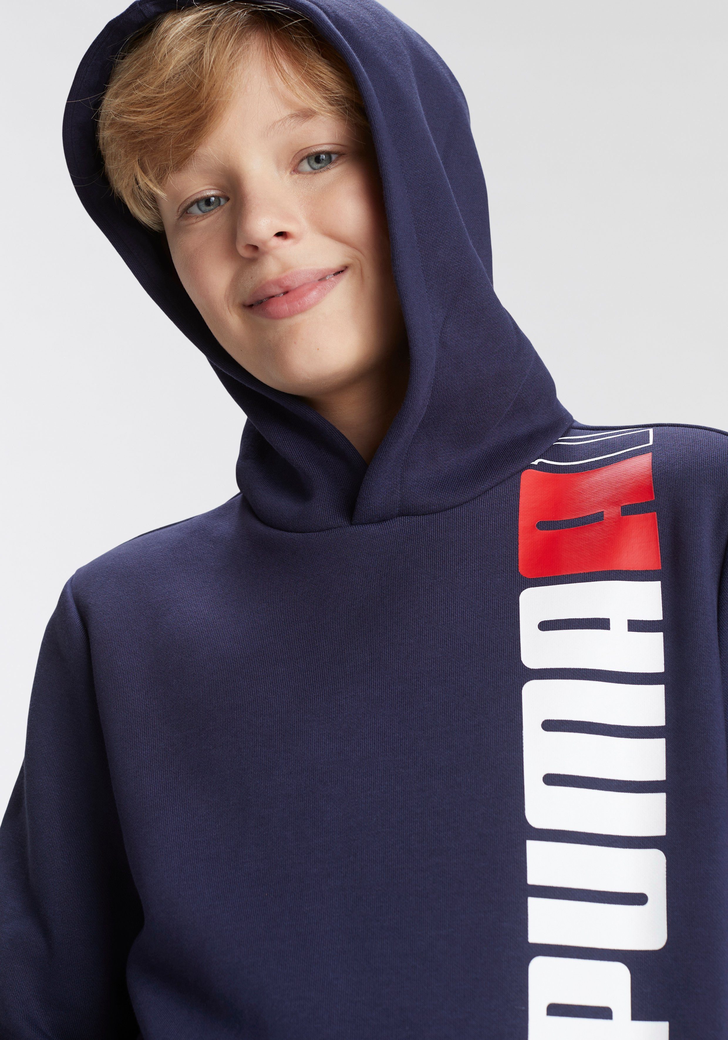 ESS+ PUMA LOGO Navy HOODIE PUMA LAB Kapuzensweatshirt B FL