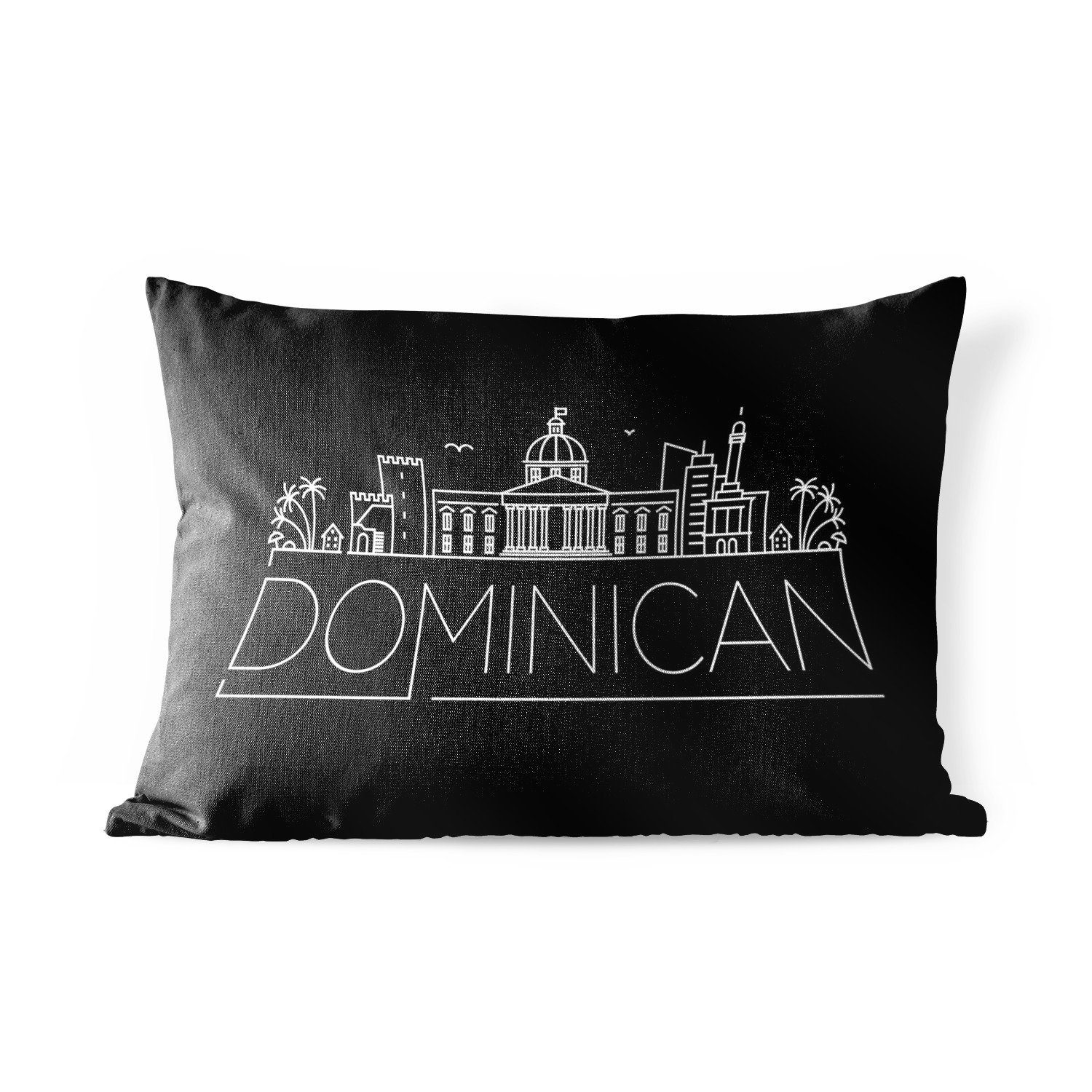 MuchoWow Dekokissen Skyline "Dominikanische Republik" auf schwarzem Hintergrund, Outdoor-Dekorationskissen, Polyester, Dekokissenbezug, Kissenhülle