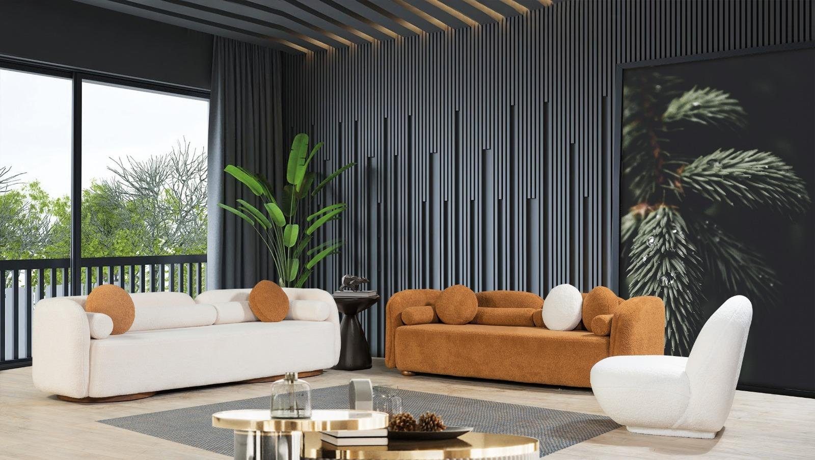 Polyester Sofa Holz Wohnzimmer Design JVmoebel Farbe Sitz Modern Sofas 3 Textil Sofa,